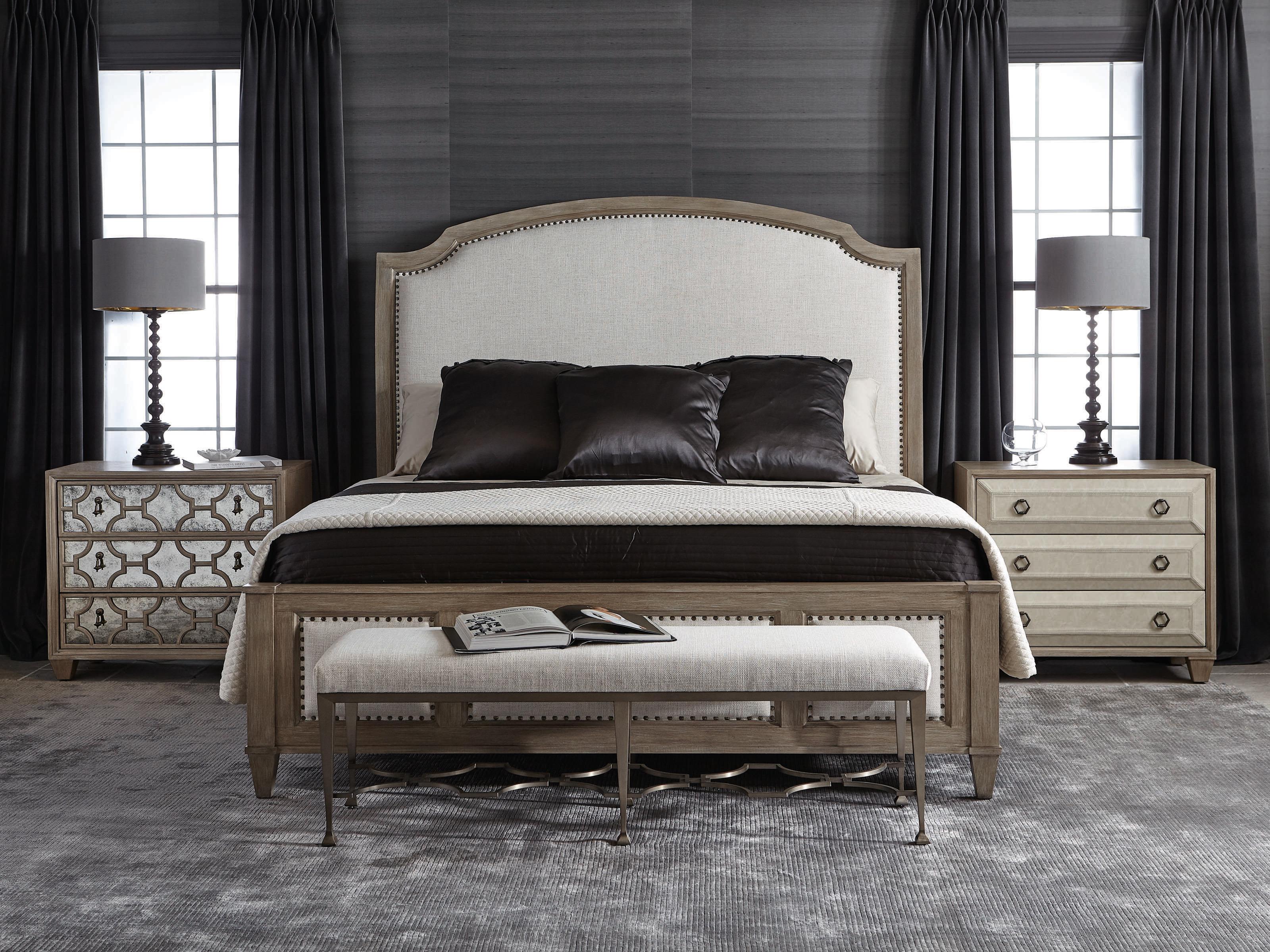 Bernhardt Santa Barbara Sandstone Vintage Nickel Metal Beige Upholstered Accent Bench