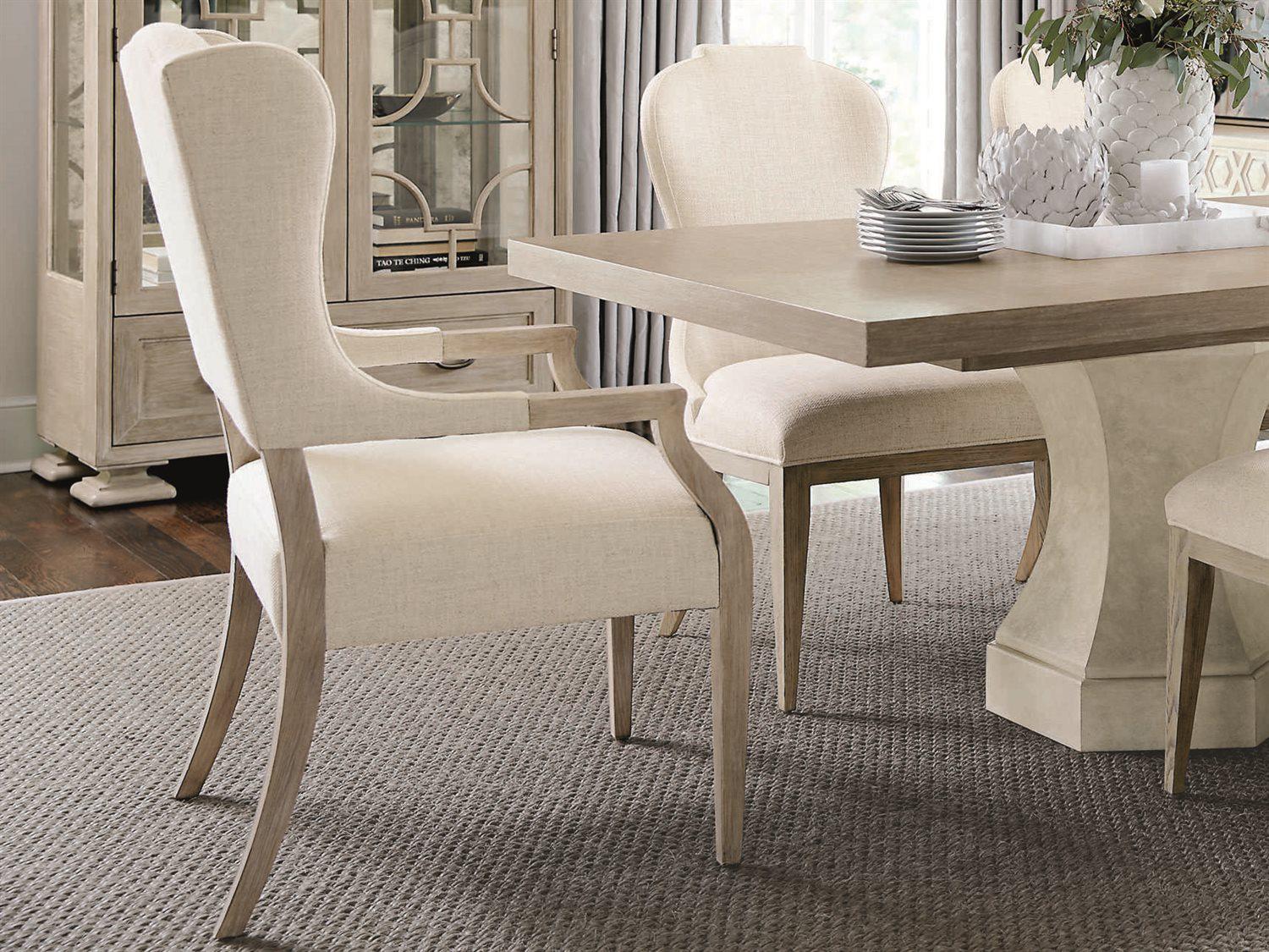 Bernhardt Santa Barbara Oak Wood White Upholstered Arm Dining Chair