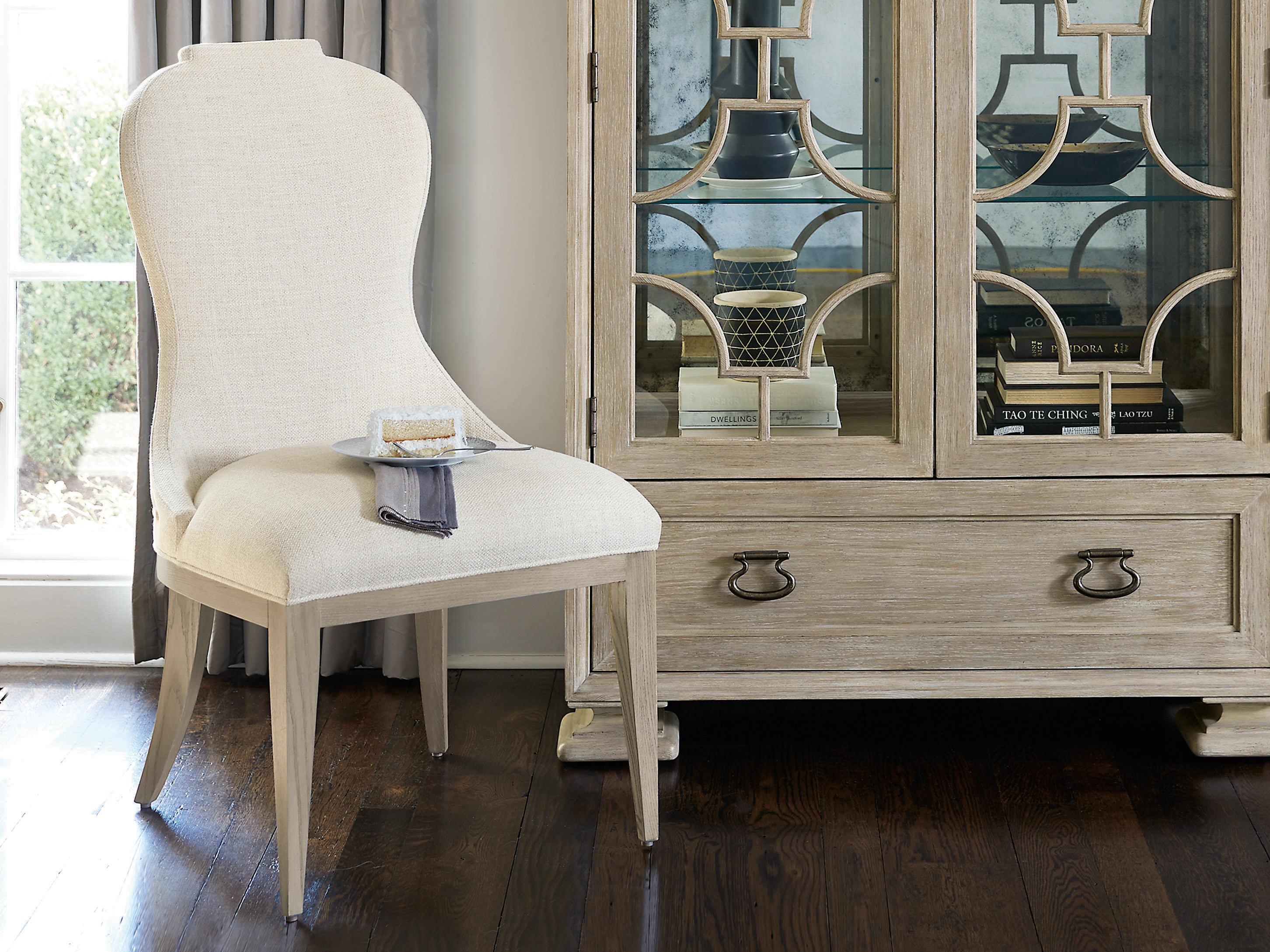 Bernhardt Santa Barbara Oak Wood Beige Upholstered Side Dining Chair