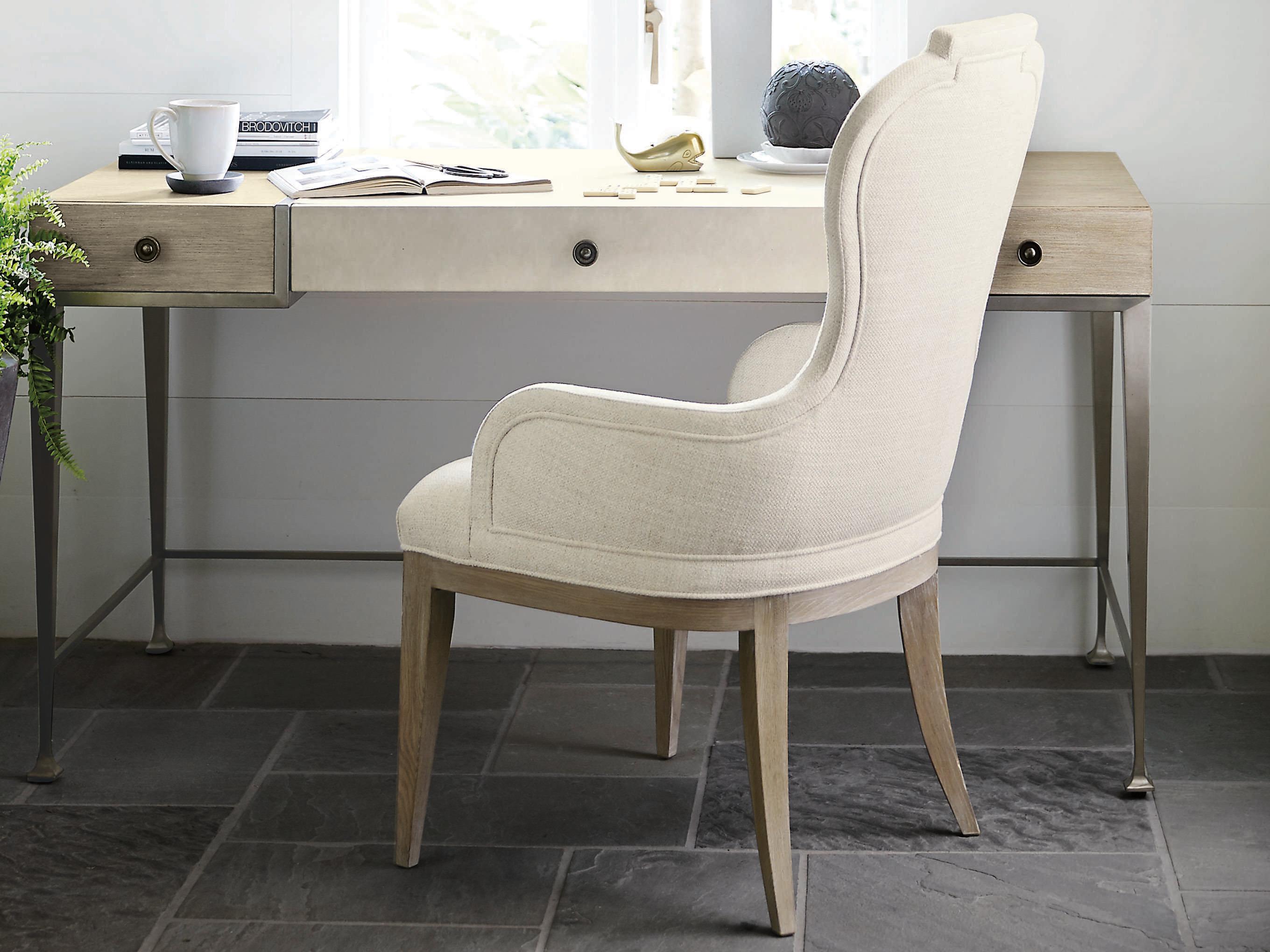 Bernhardt Santa Barbara Oak Wood Beige Upholstered Arm Dining Chair