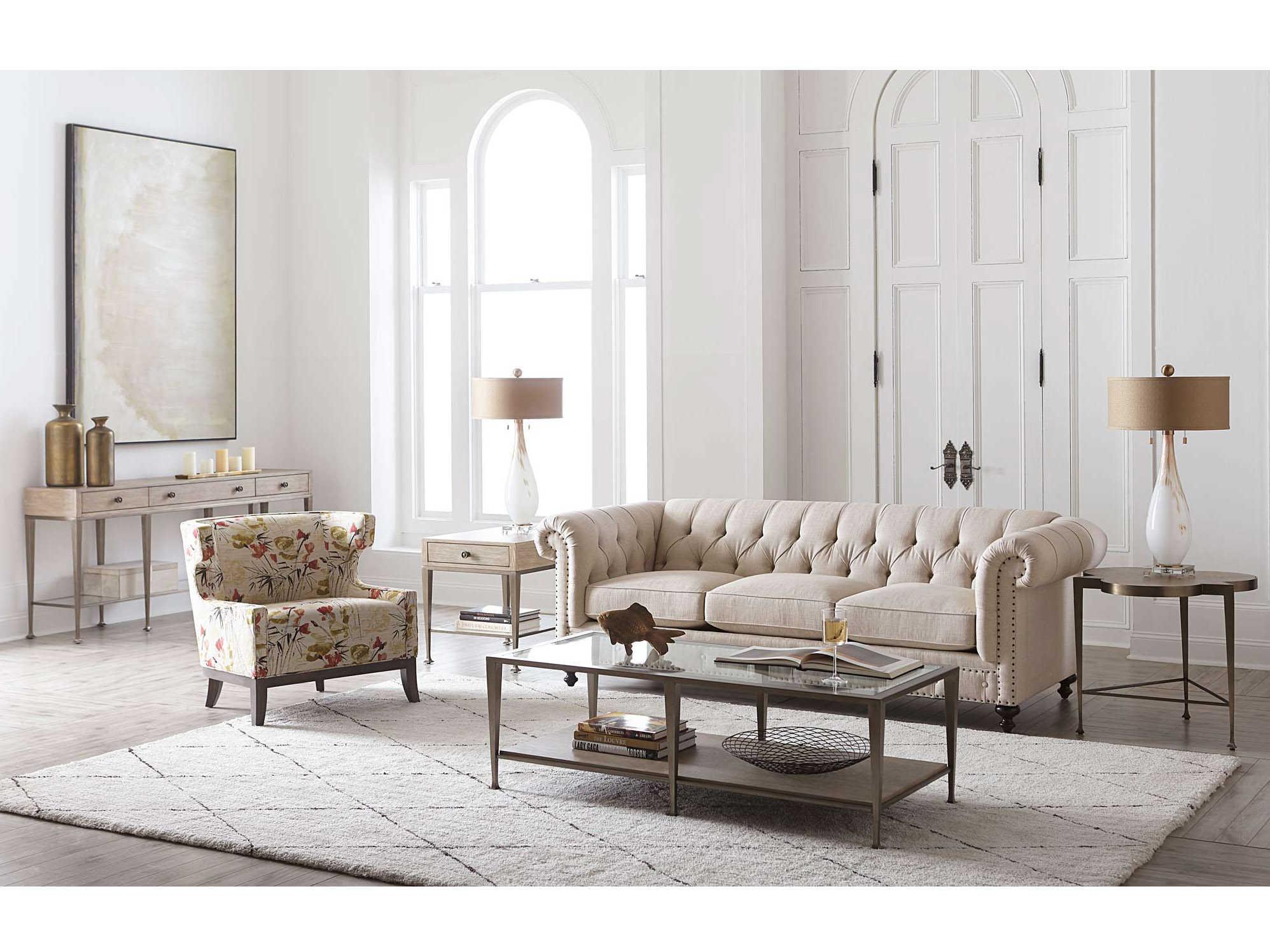 Bernhardt Santa Barbara Rectangular Wood Sandstone Vintage Nickel Metal Console Table