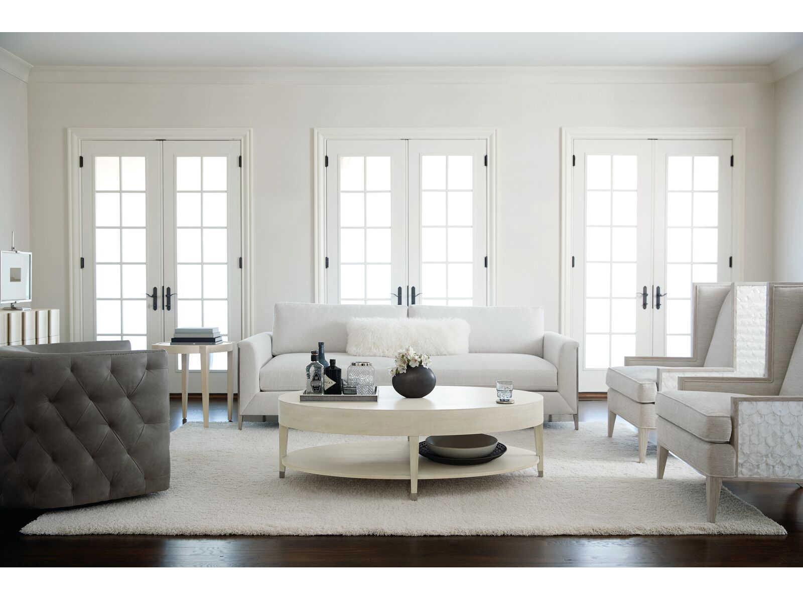 Bernhardt East Hampton Round Wood Cerused Linen End Table