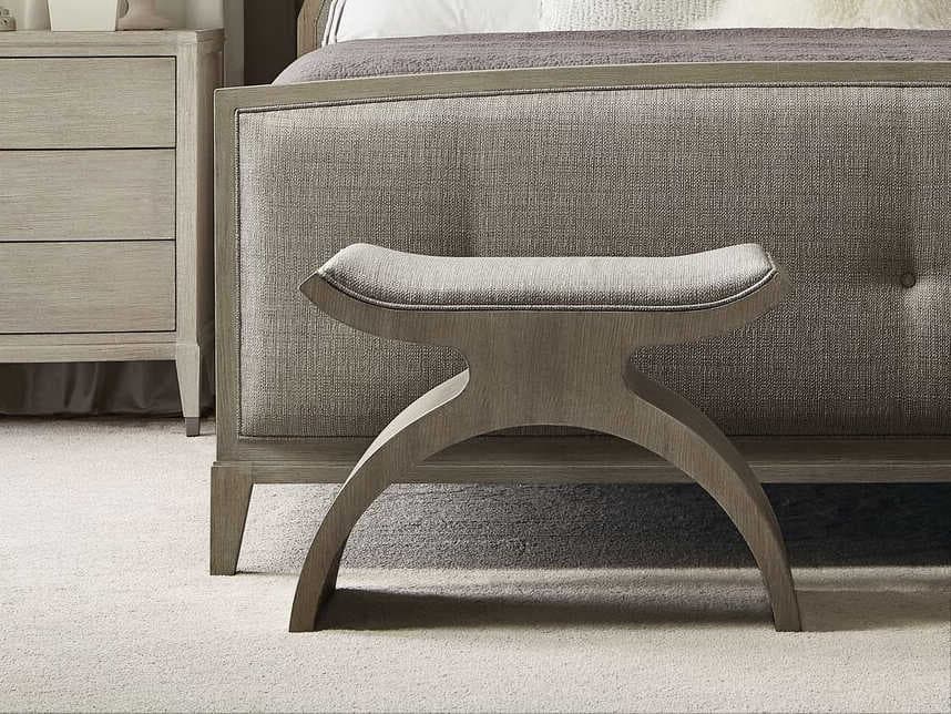 Bernhardt East Hampton Cerused Linen White Upholstered Accent Bench