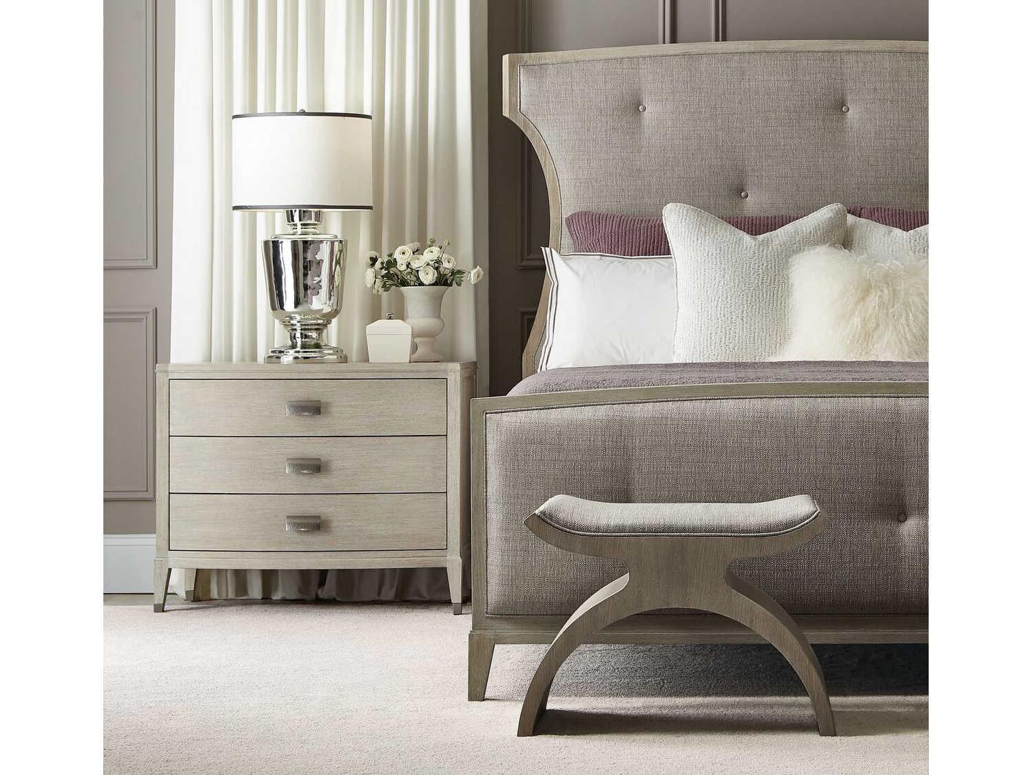 Bernhardt East Hampton Cerused Linen White Upholstered Accent Bench