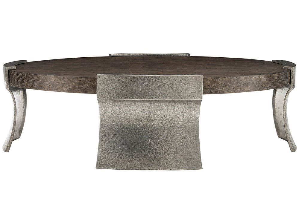 Bernhardt Gainsford Round Wood Weathered Charcoal Graphite Cocktail Table