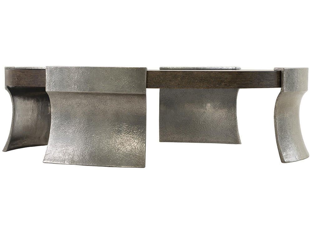 Bernhardt Gainsford Round Wood Weathered Charcoal Graphite Cocktail Table