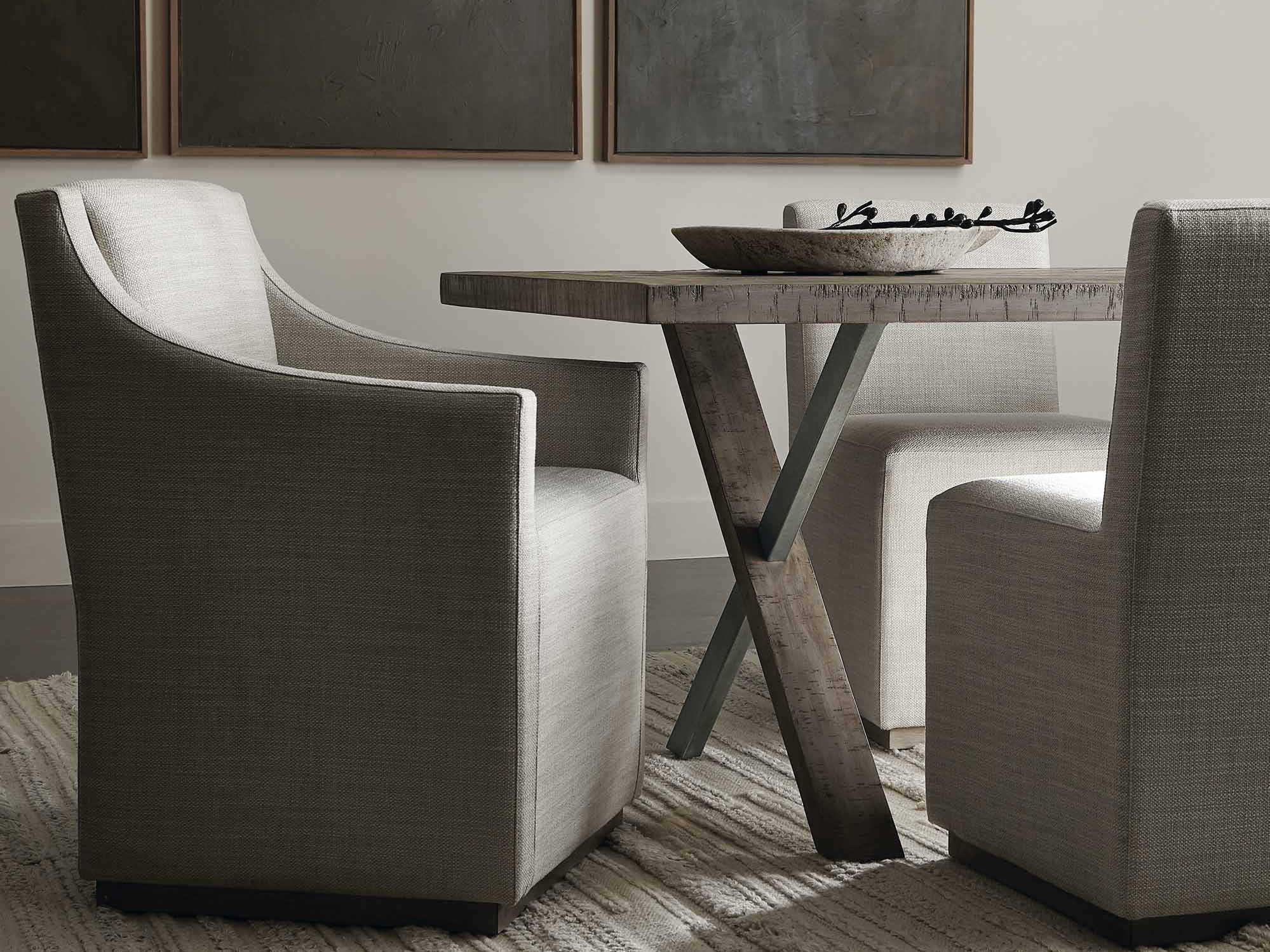 Bernhardt Highland Park Casey Rubberwood Gray Upholstered Arm Dining Chair