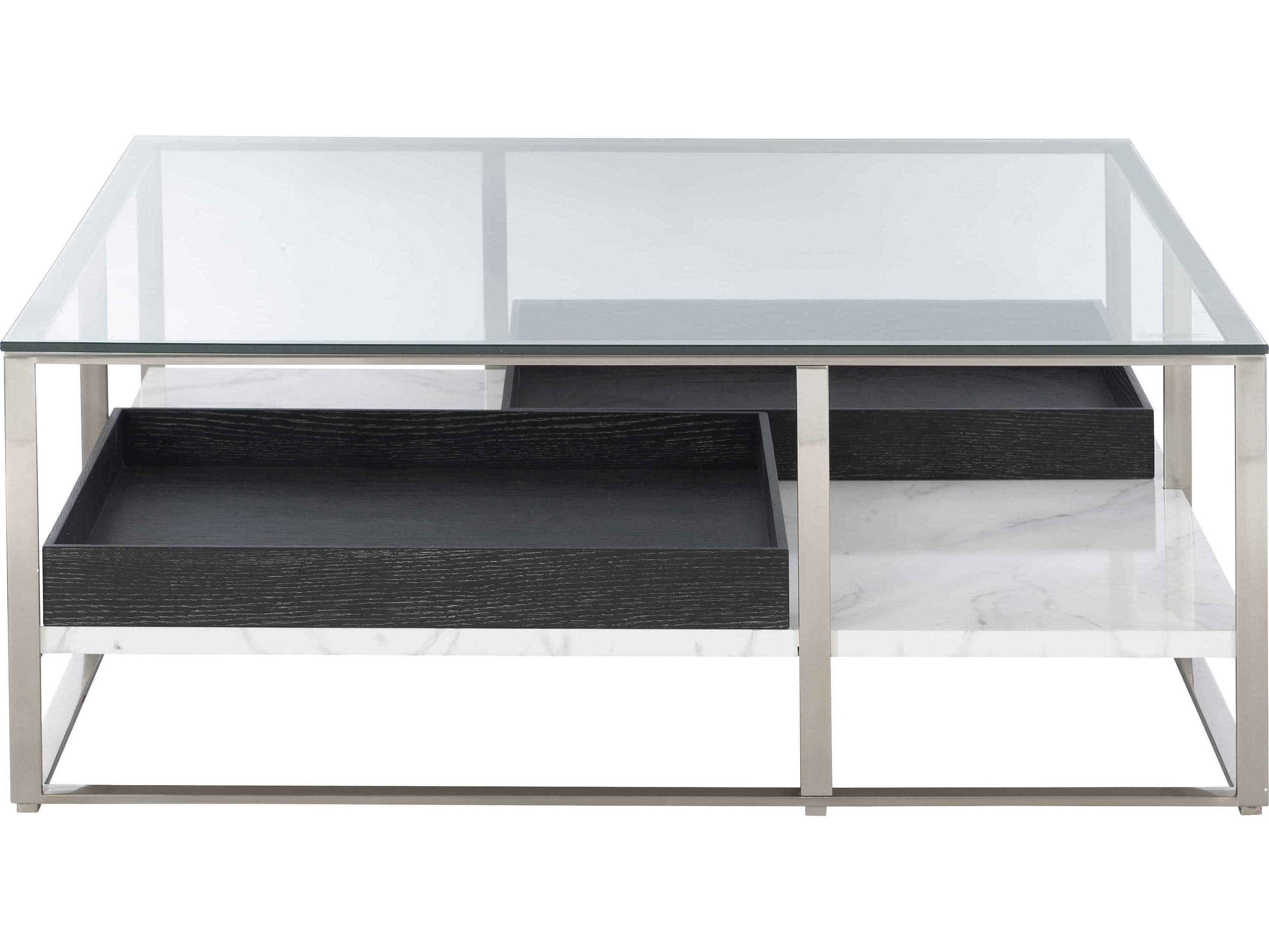 Bernhardt Lafayette Square Glass Silver Mist Cerused Mink Marble Clear Cocktail Table