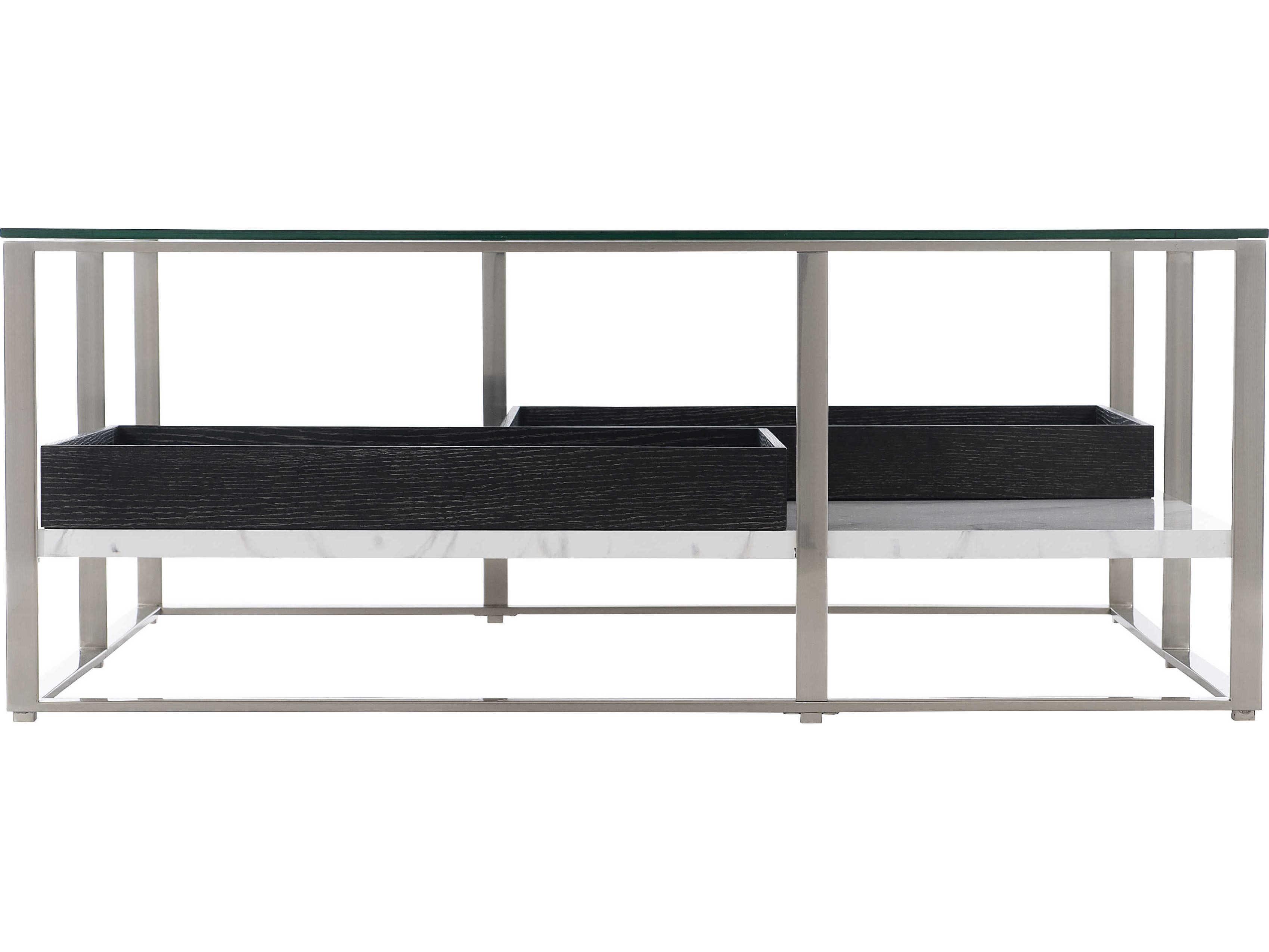 Bernhardt Lafayette Square Glass Silver Mist Cerused Mink Marble Clear Cocktail Table