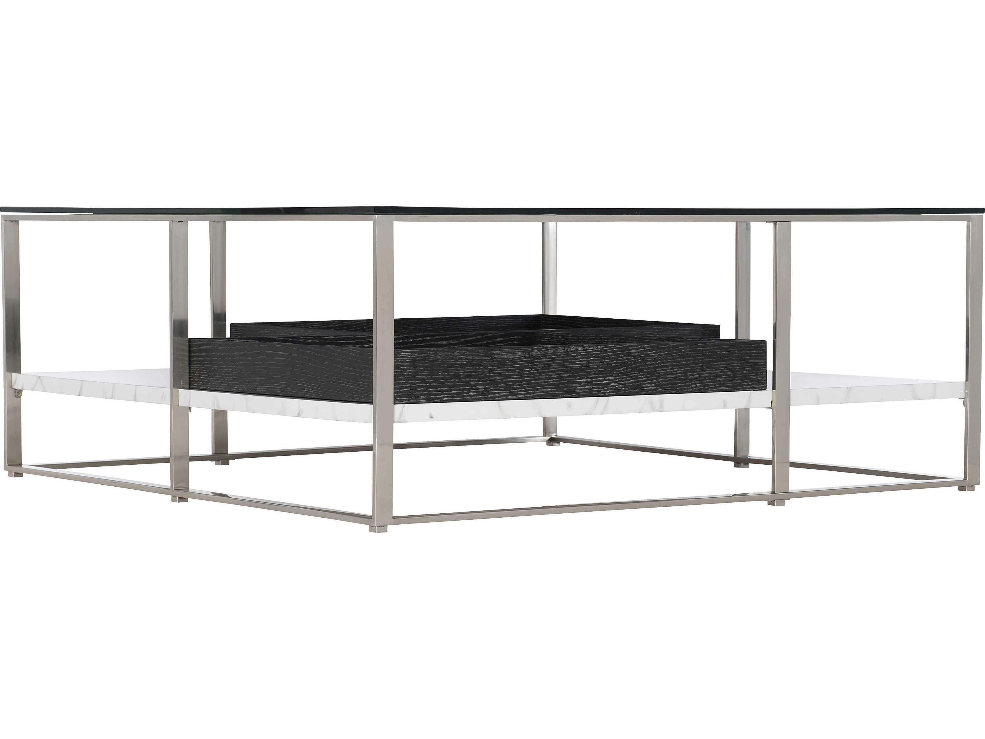 Bernhardt Lafayette Square Glass Silver Mist Cerused Mink Marble Clear Cocktail Table