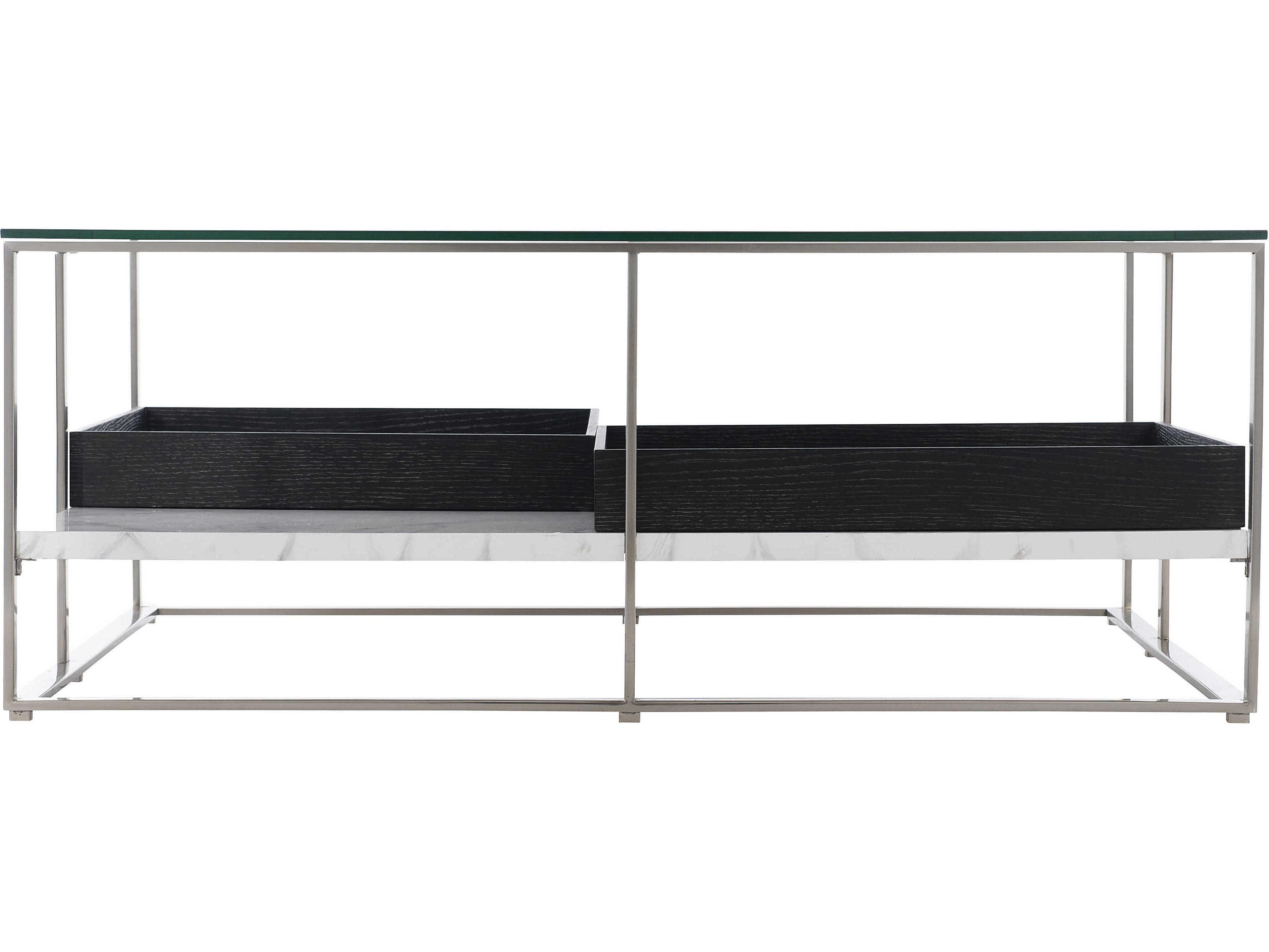 Bernhardt Lafayette Square Glass Silver Mist Cerused Mink Marble Clear Cocktail Table