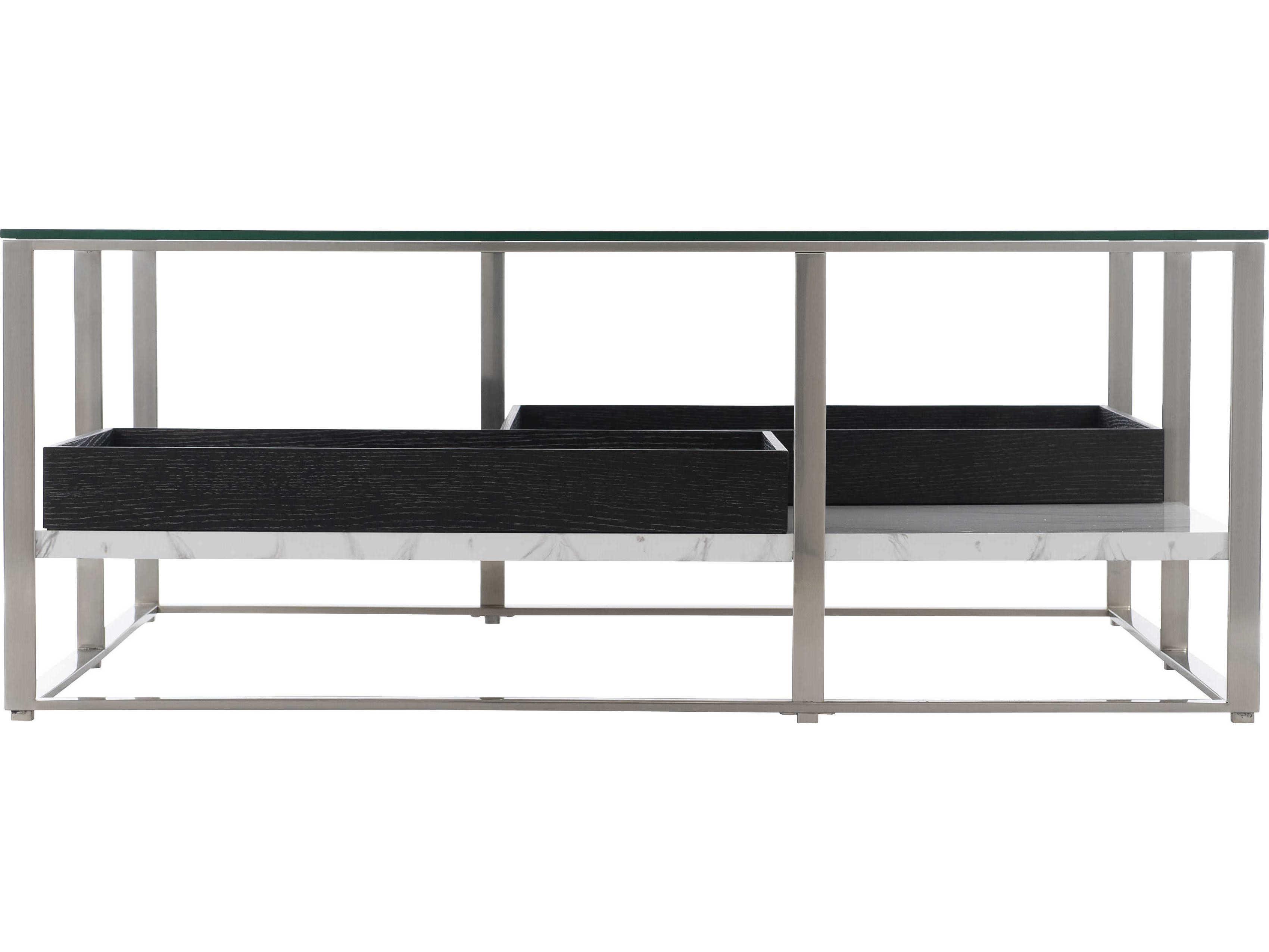 Bernhardt Lafayette Square Glass Silver Mist Cerused Mink Marble Clear Cocktail Table