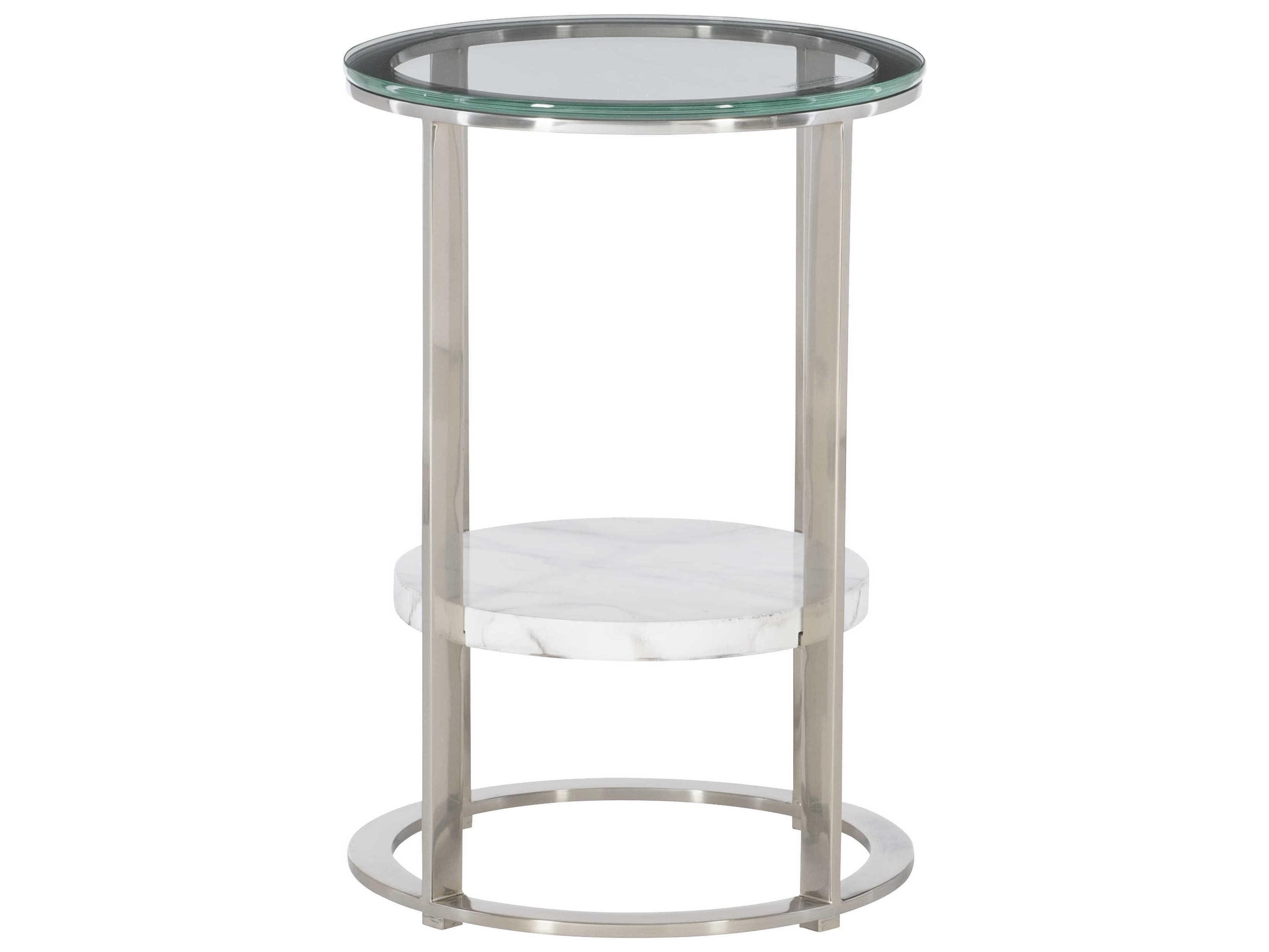 Bernhardt Lafayette Round Glass Silver Mist Marble Clear Accent Table
