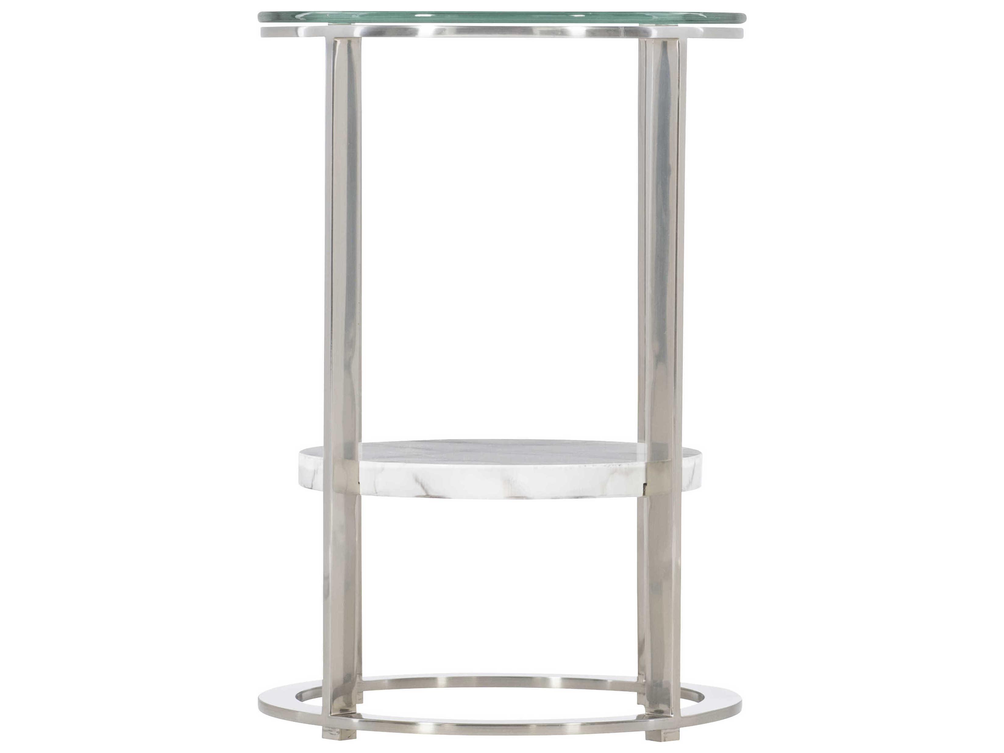 Bernhardt Lafayette Round Glass Silver Mist Marble Clear Accent Table
