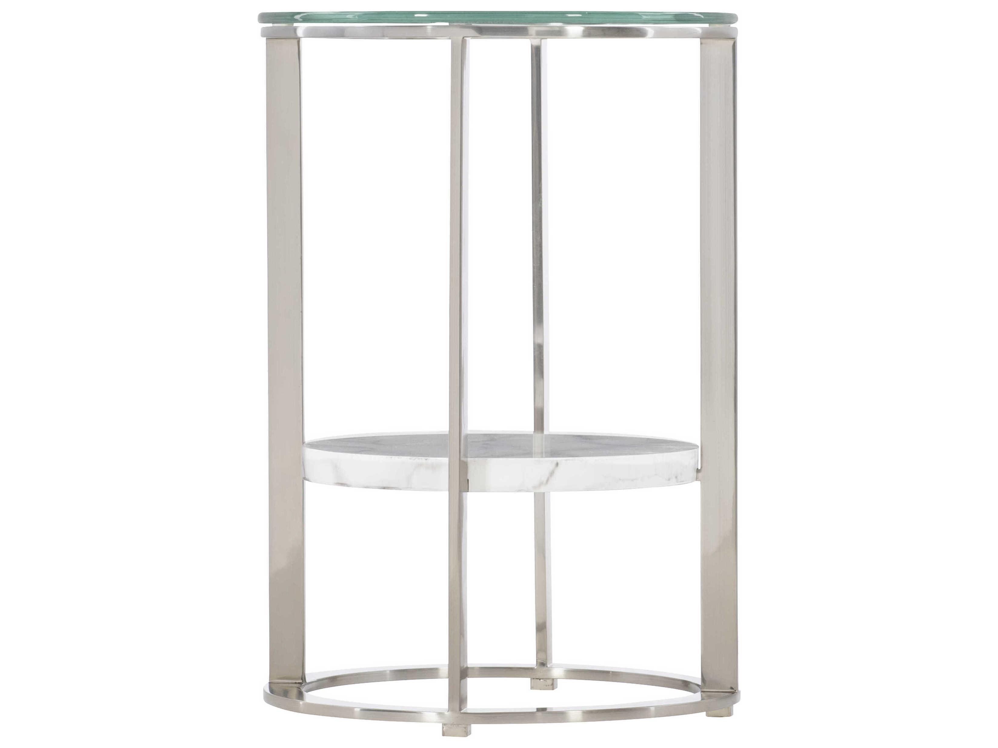 Bernhardt Lafayette Round Glass Silver Mist Marble Clear Accent Table