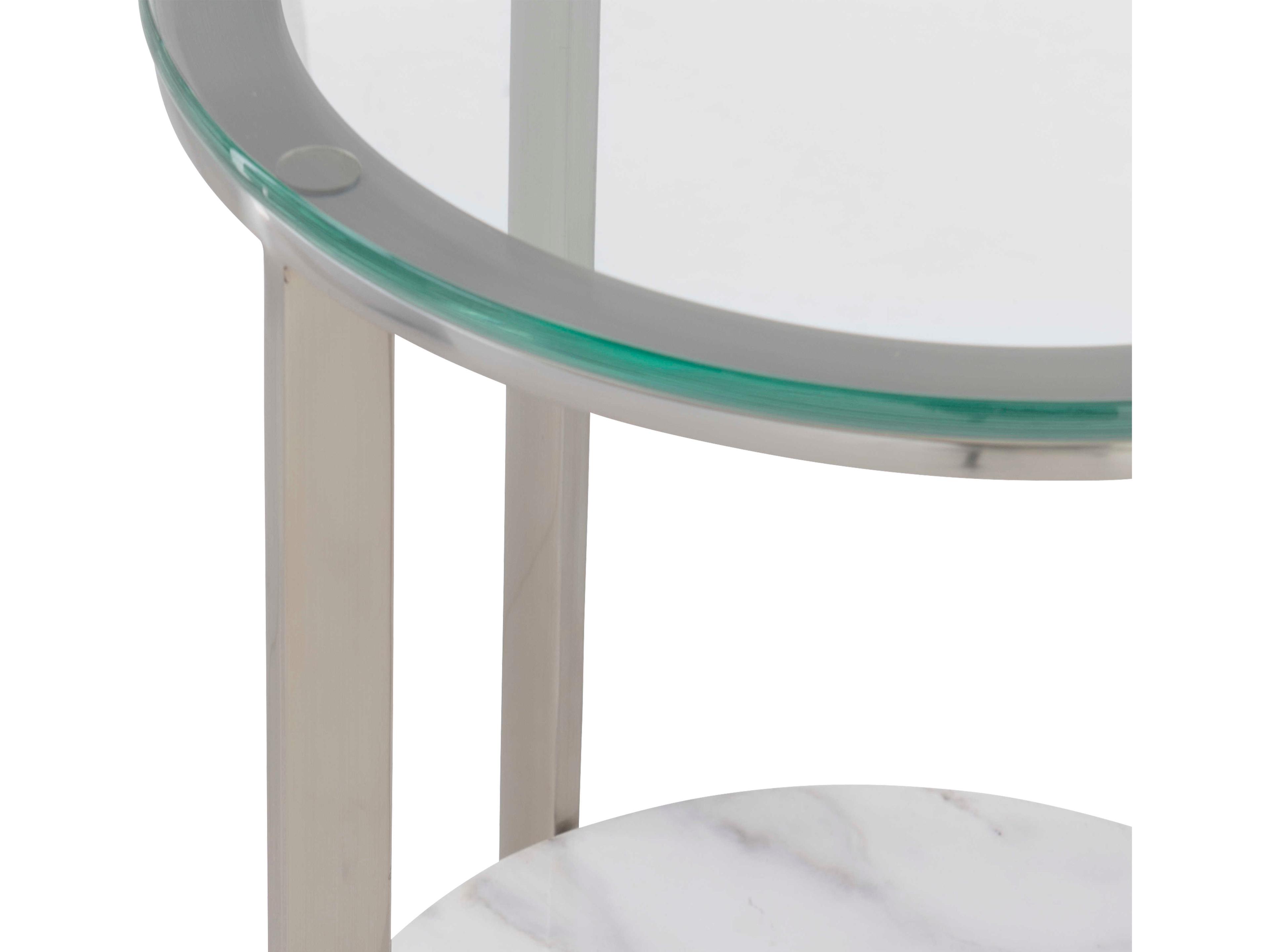 Bernhardt Lafayette Round Glass Silver Mist Marble Clear Accent Table