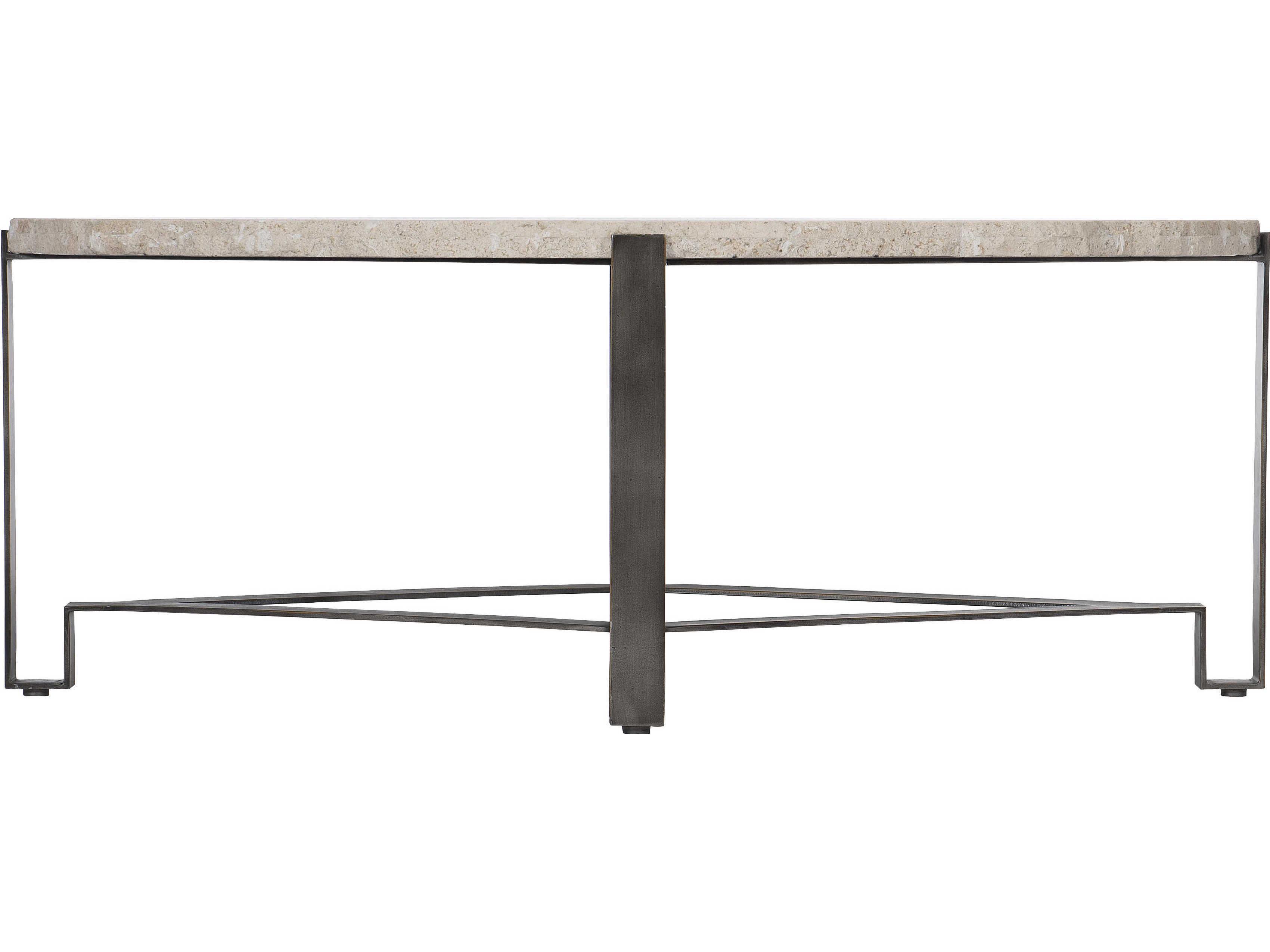 Bernhardt Sayers Oval White Travertine Stone Bronze Cocktail Table