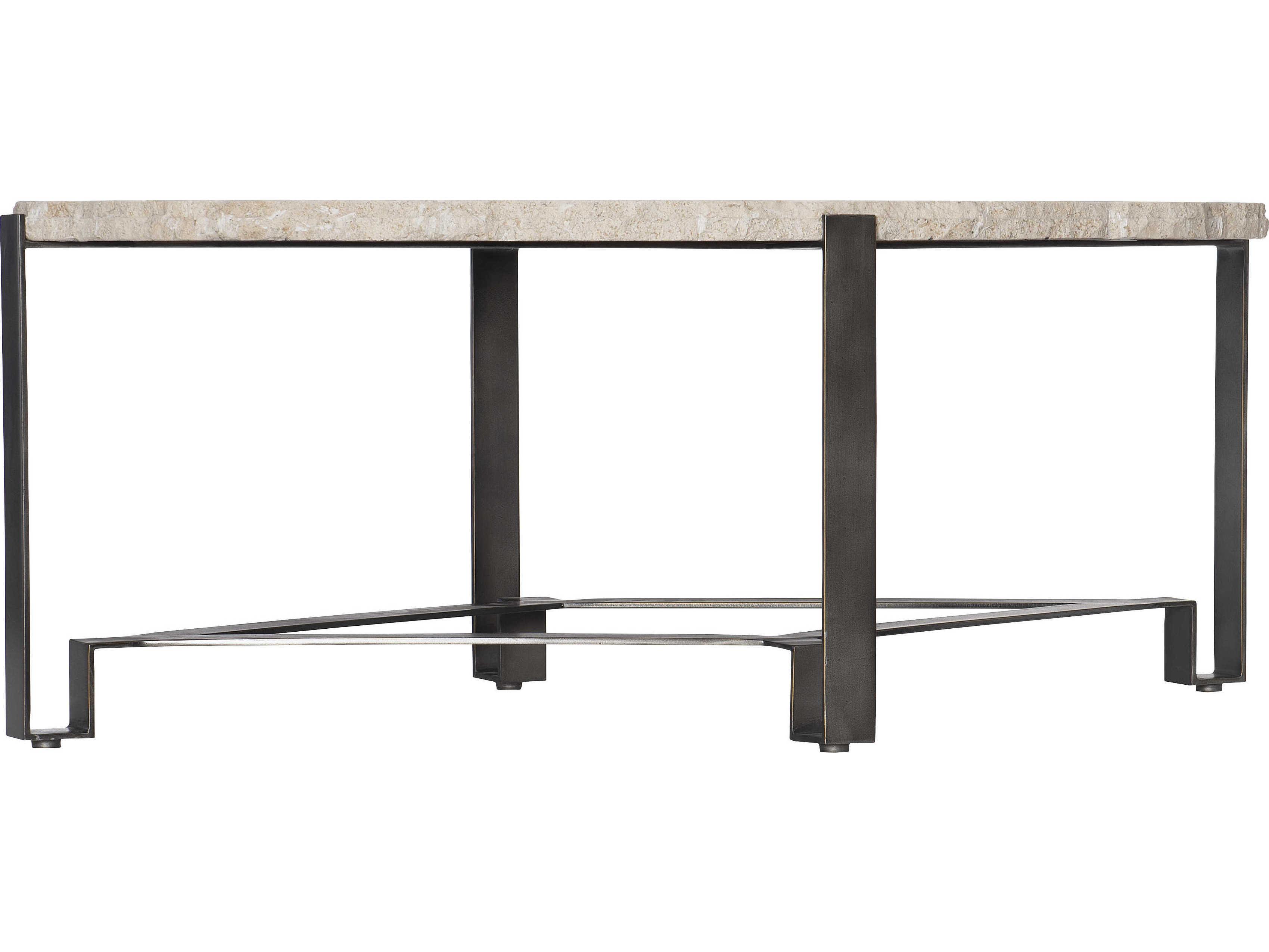 Bernhardt Sayers Oval White Travertine Stone Bronze Cocktail Table