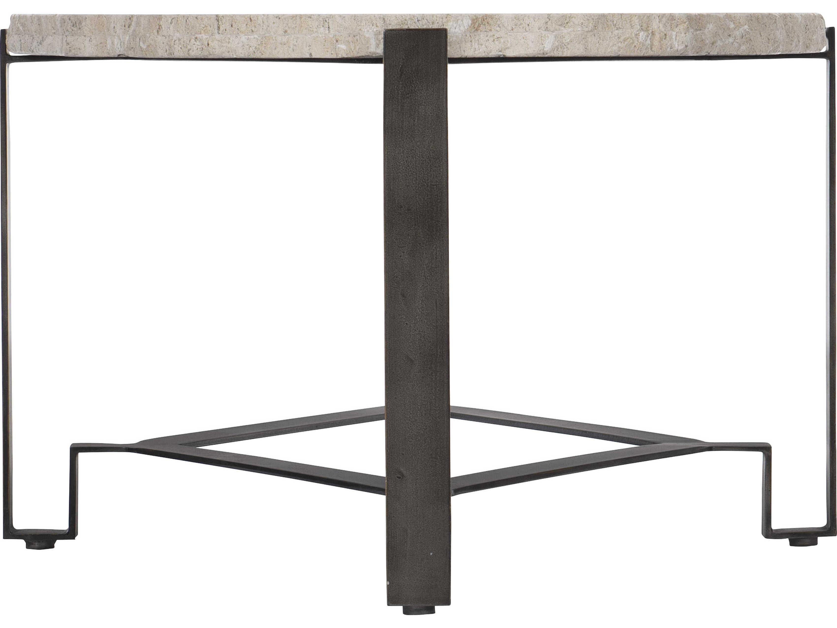 Bernhardt Sayers Oval White Travertine Stone Bronze Cocktail Table