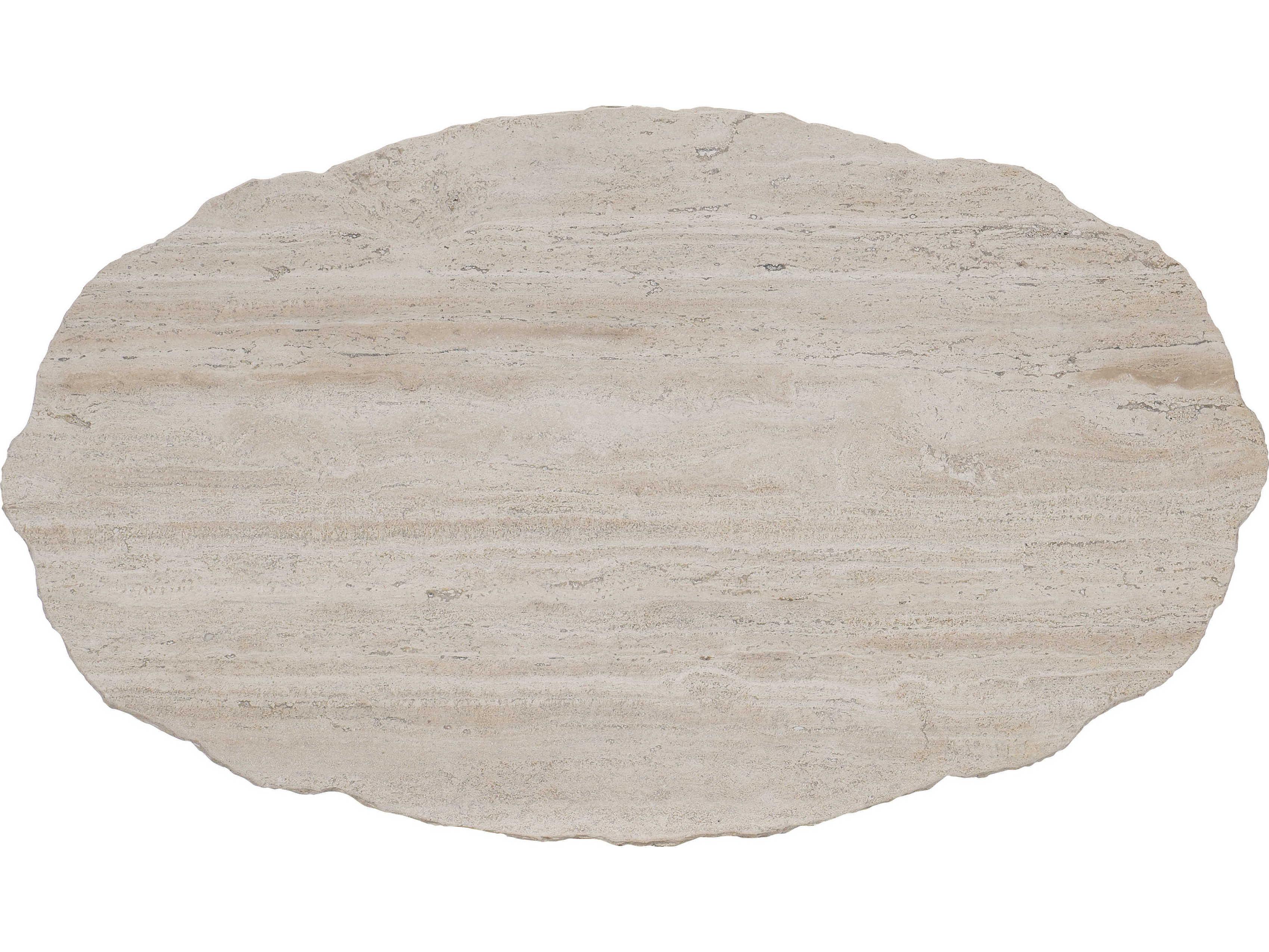 Bernhardt Sayers Oval White Travertine Stone Bronze Cocktail Table