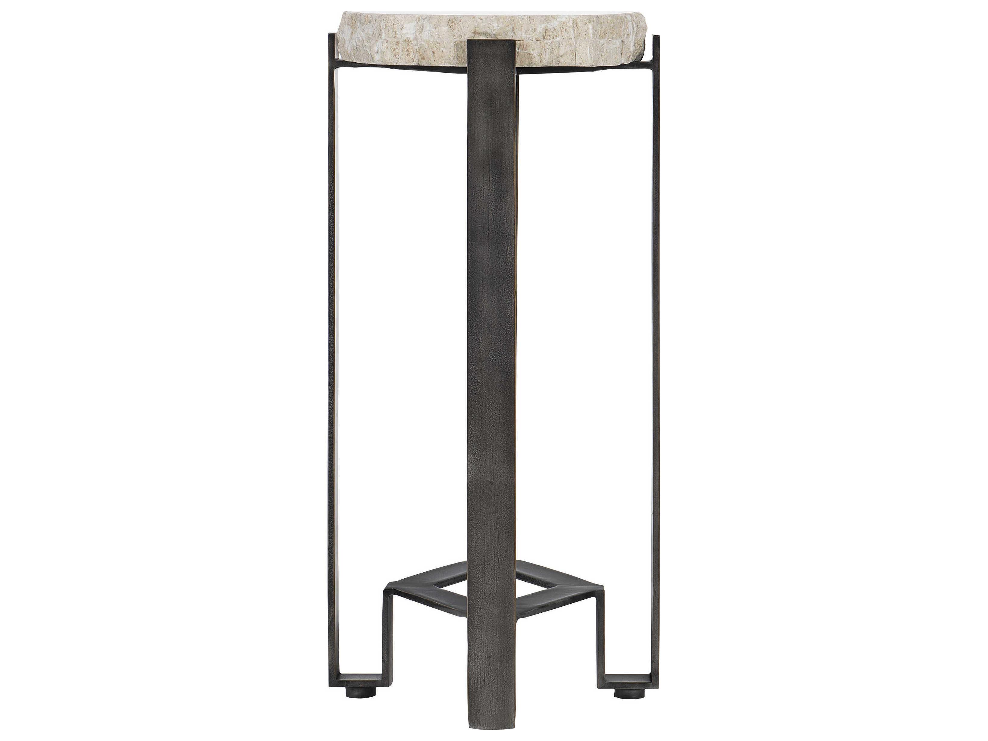 Bernhardt Living Sayers Oval Stone White Travertine Bronze Accent Table