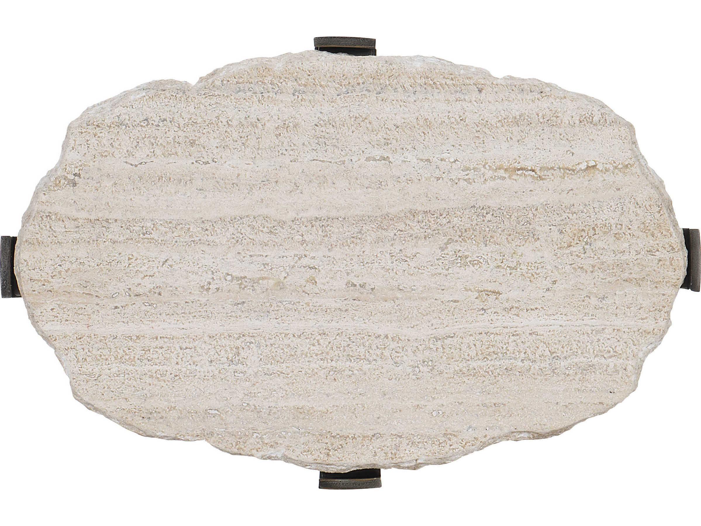 Bernhardt Living Sayers Oval Stone White Travertine Bronze Accent Table