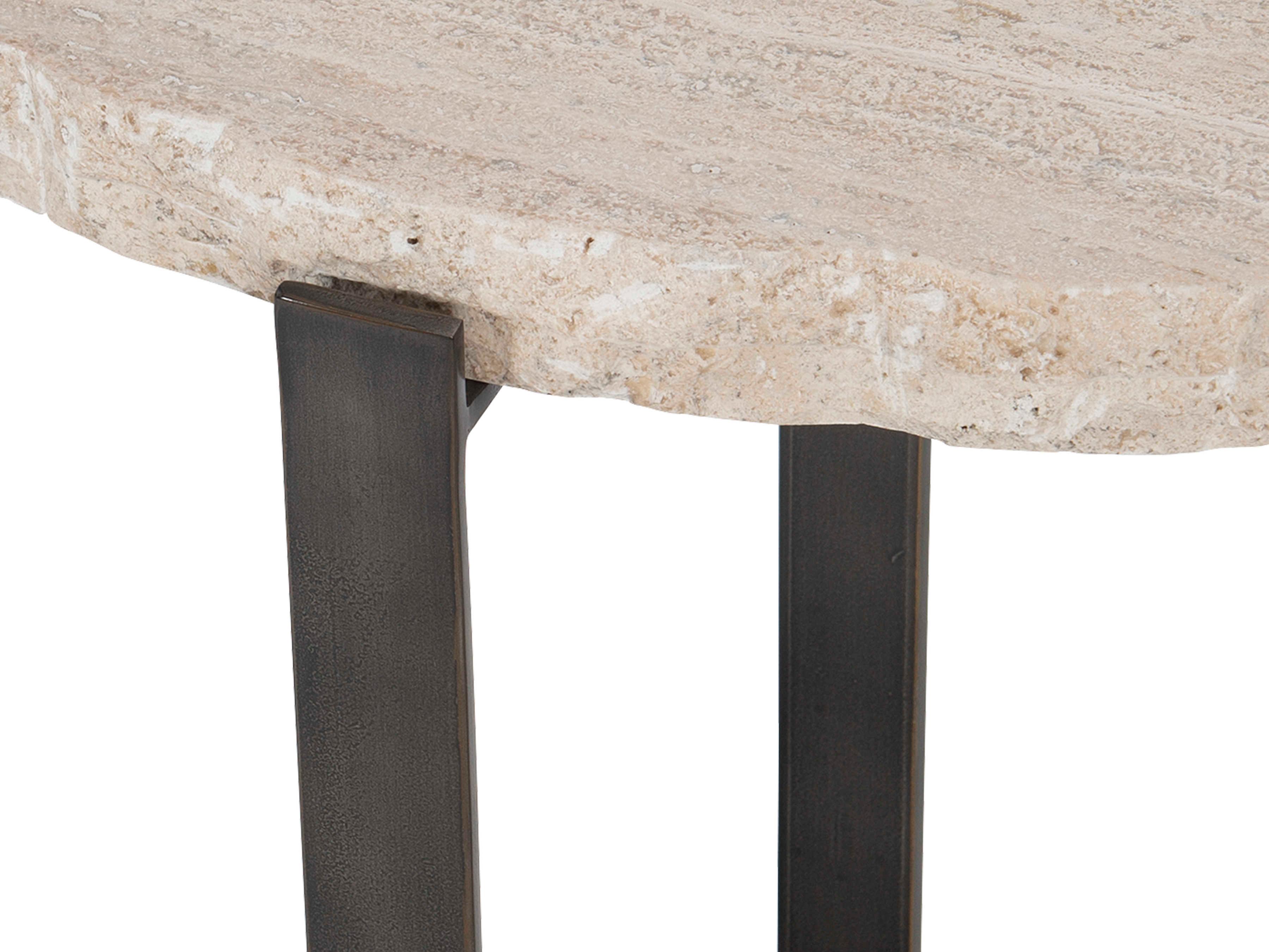 Bernhardt Living Sayers Oval Stone White Travertine Bronze Accent Table