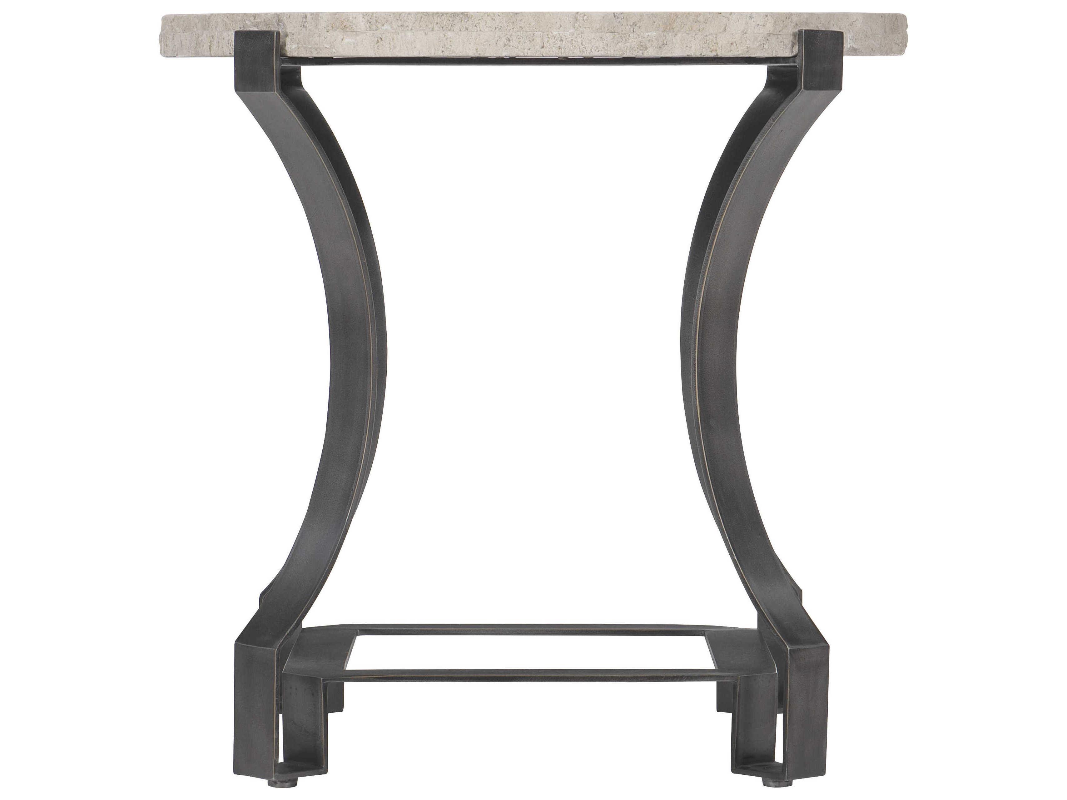 Bernhardt Sayers Round Travertine Stone Bronze End Table