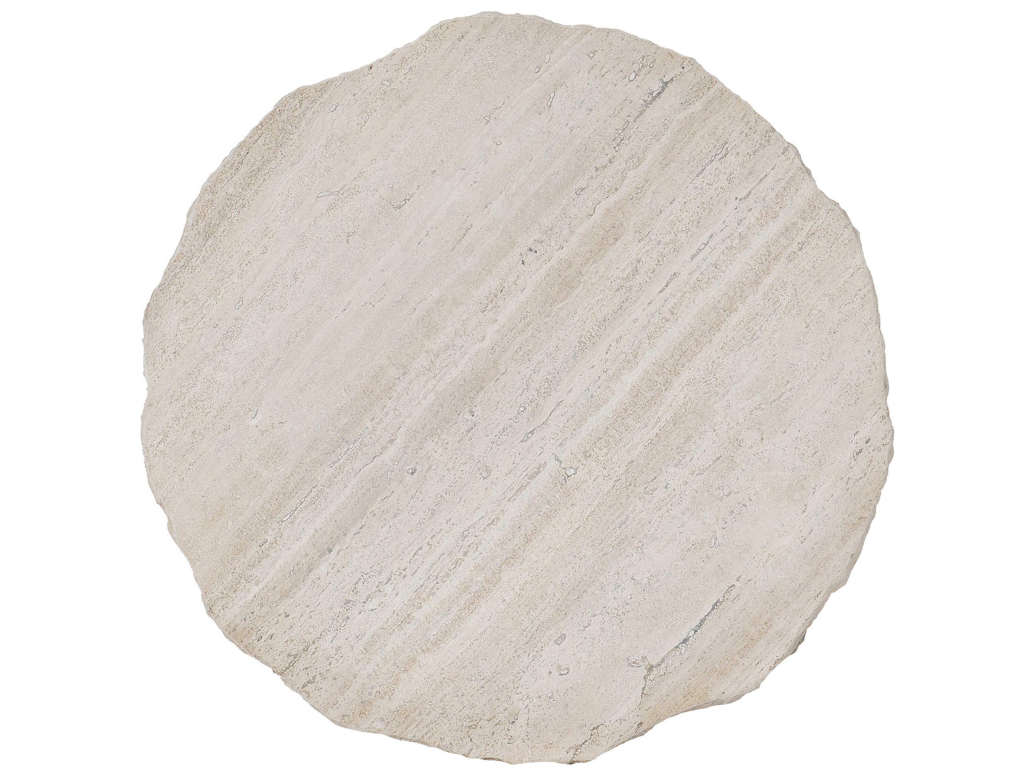 Bernhardt Sayers Round Travertine Stone Bronze End Table