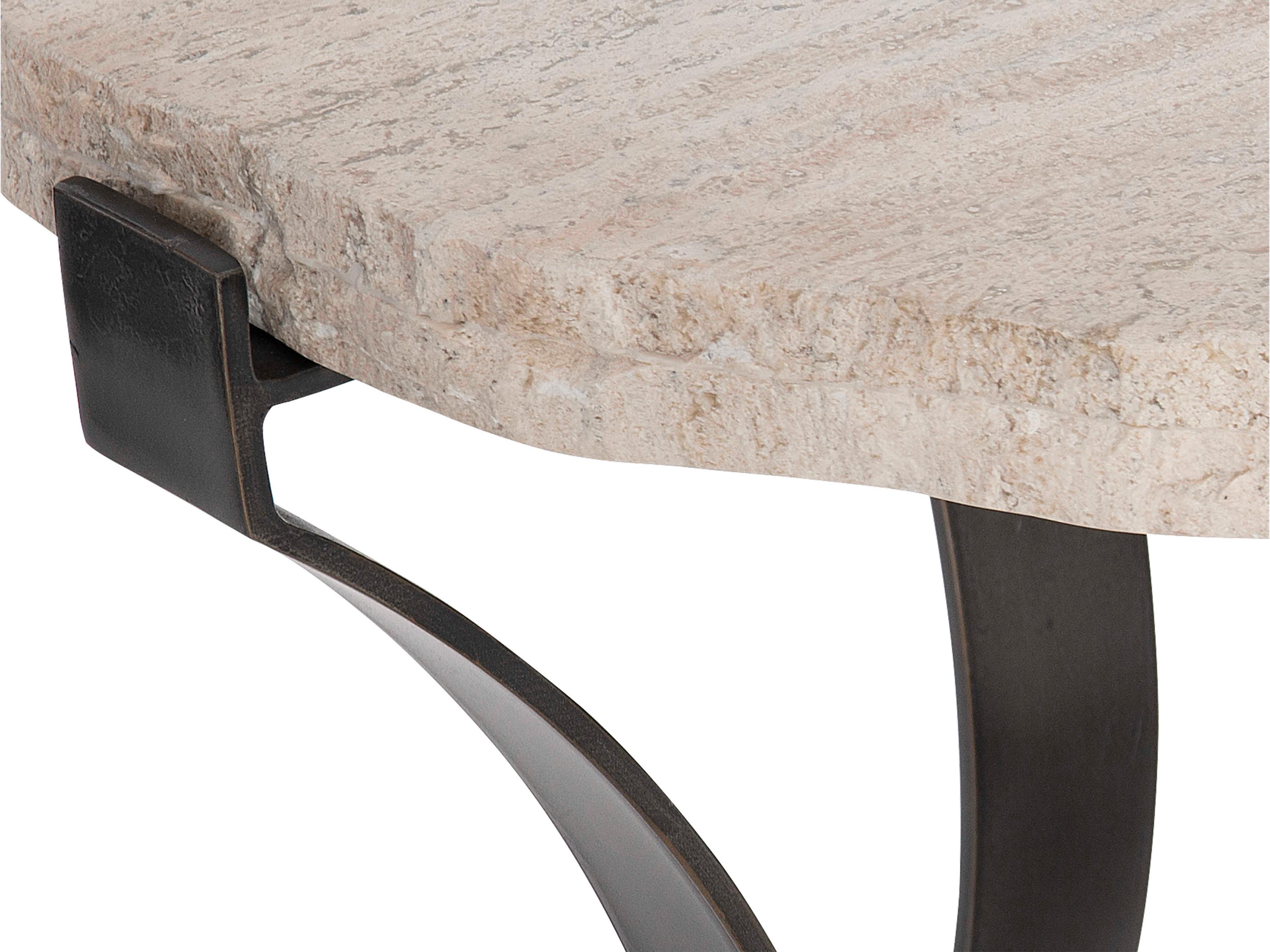 Bernhardt Sayers Round Travertine Stone Bronze End Table