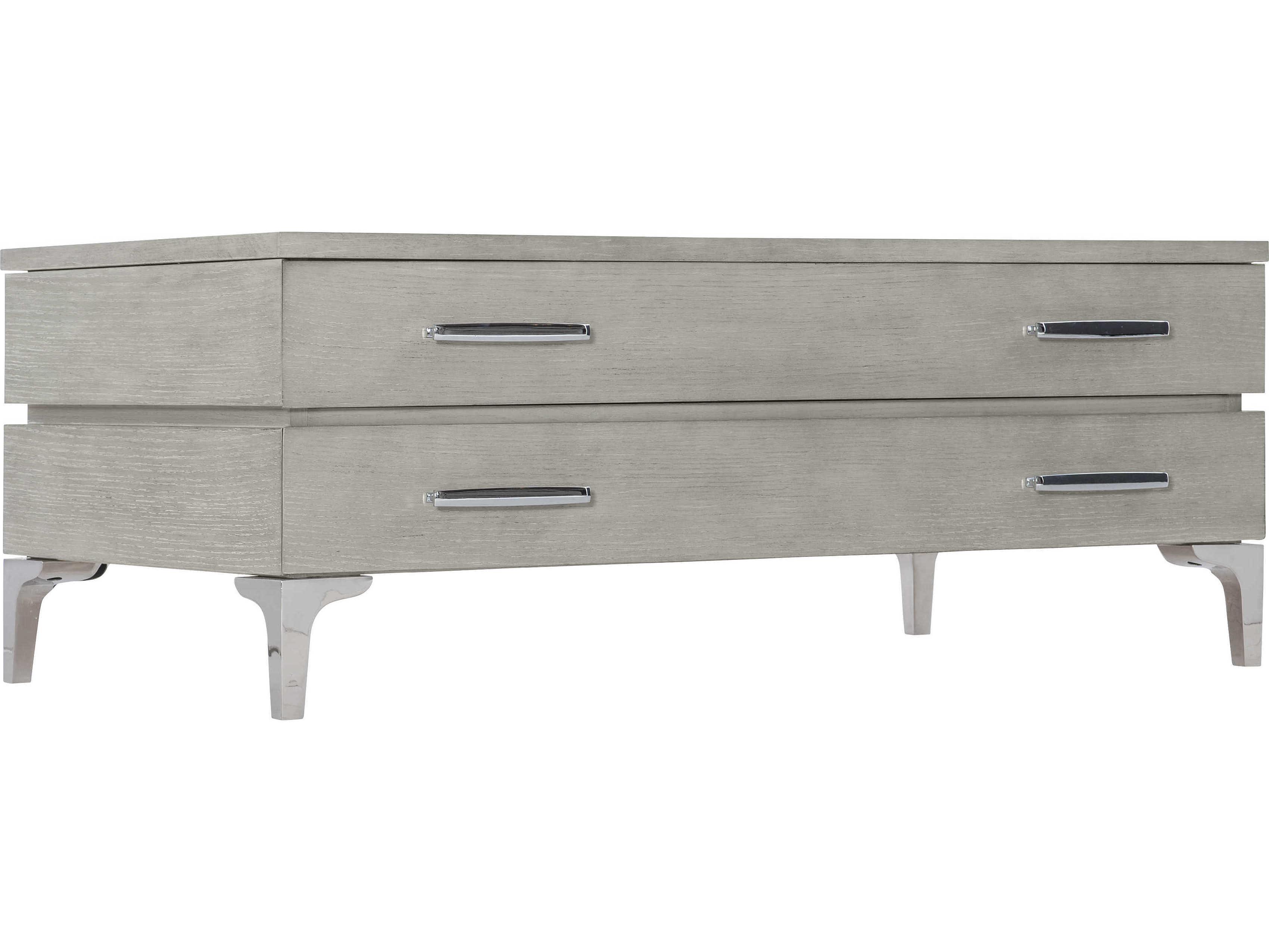 Bernhardt Whitley Rectangular Wood Grey Truffle Polished Stainless Steel Cocktail Table