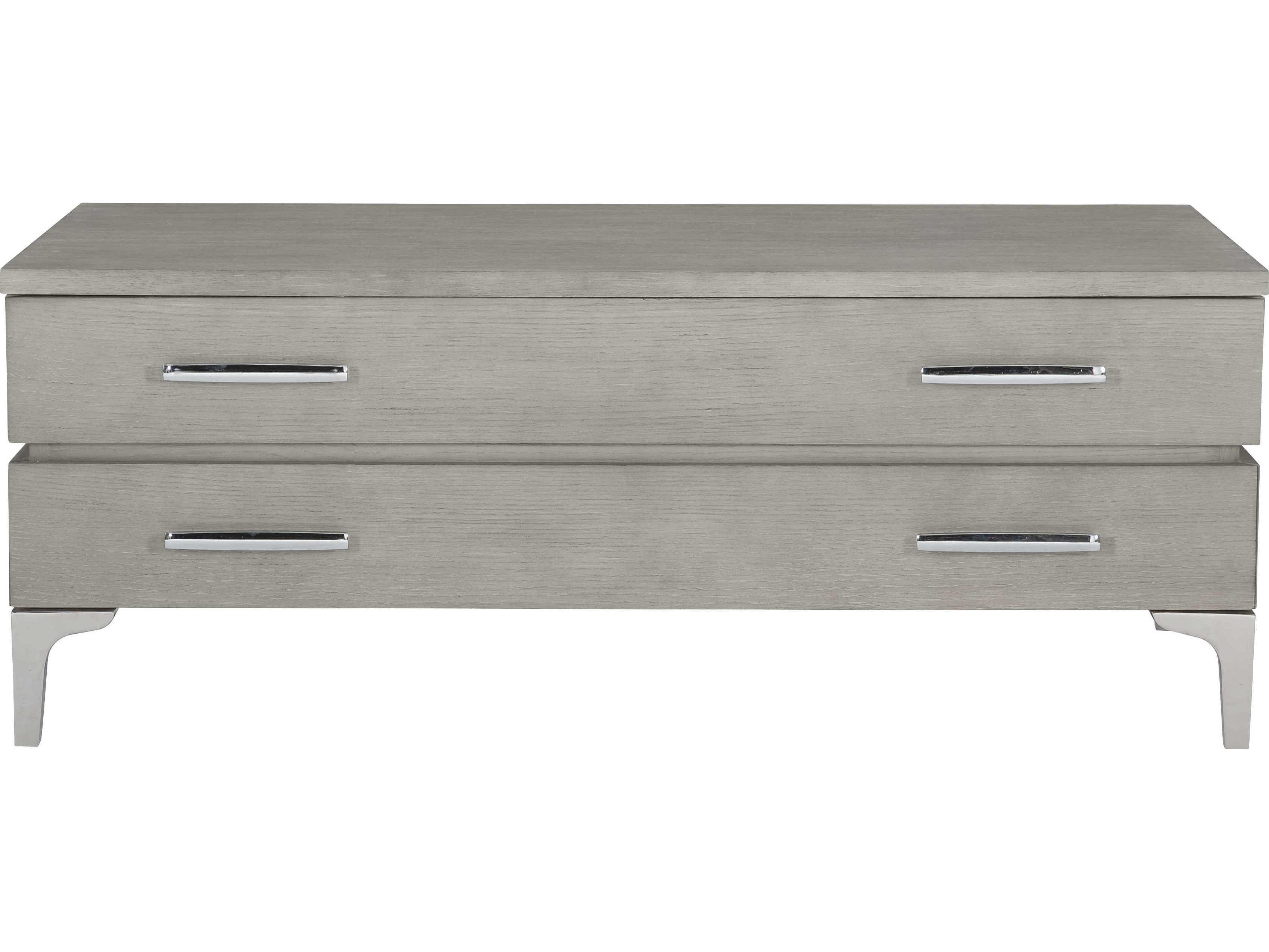 Bernhardt Whitley Rectangular Wood Grey Truffle Polished Stainless Steel Cocktail Table