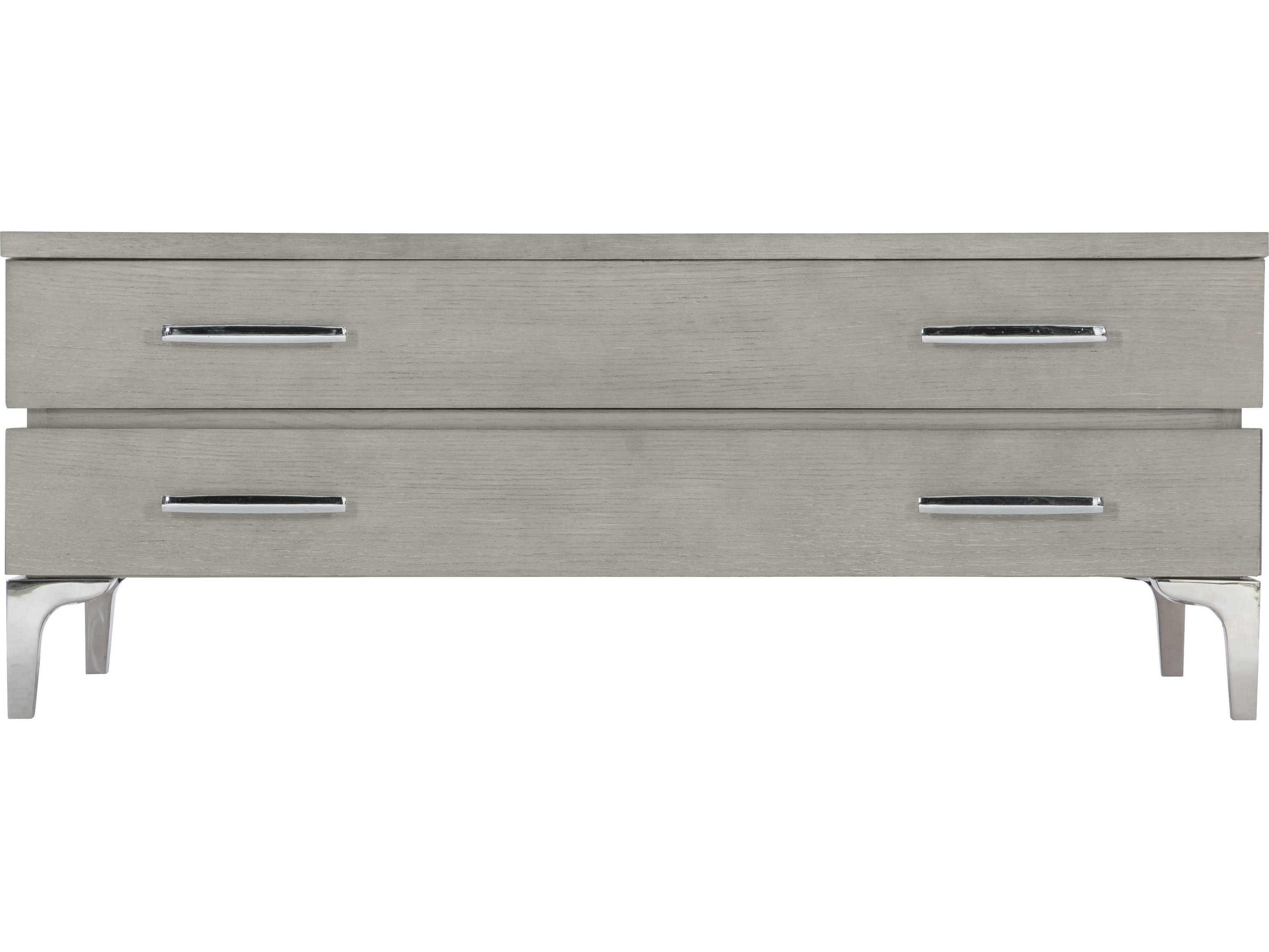 Bernhardt Whitley Rectangular Wood Grey Truffle Polished Stainless Steel Cocktail Table