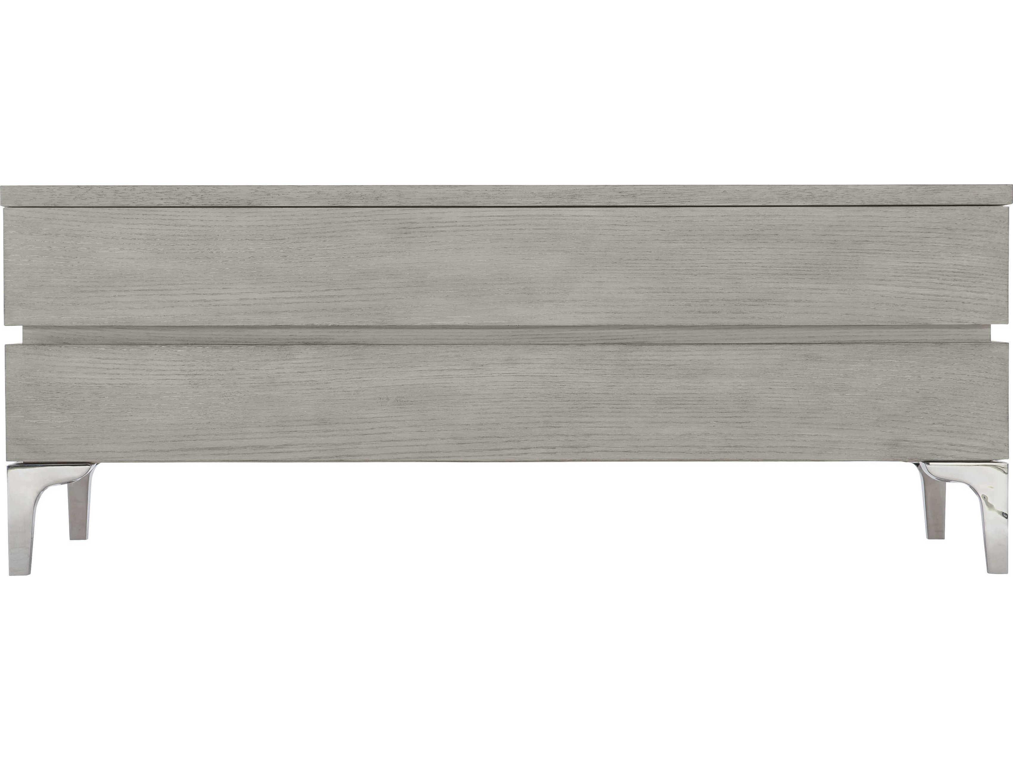 Bernhardt Whitley Rectangular Wood Grey Truffle Polished Stainless Steel Cocktail Table