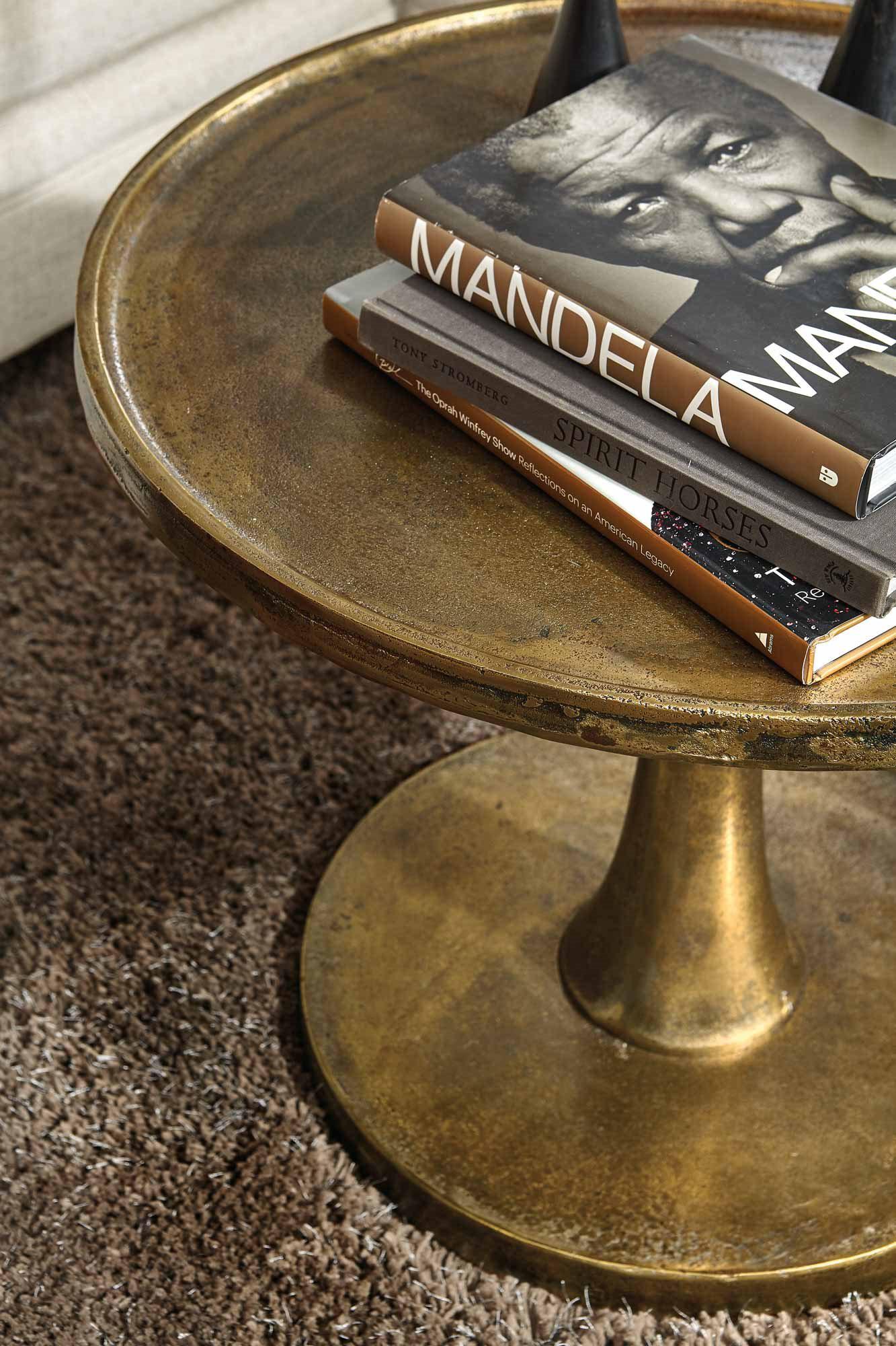 Bernhardt Benson Round Metal Vintage Brass Chairside Table