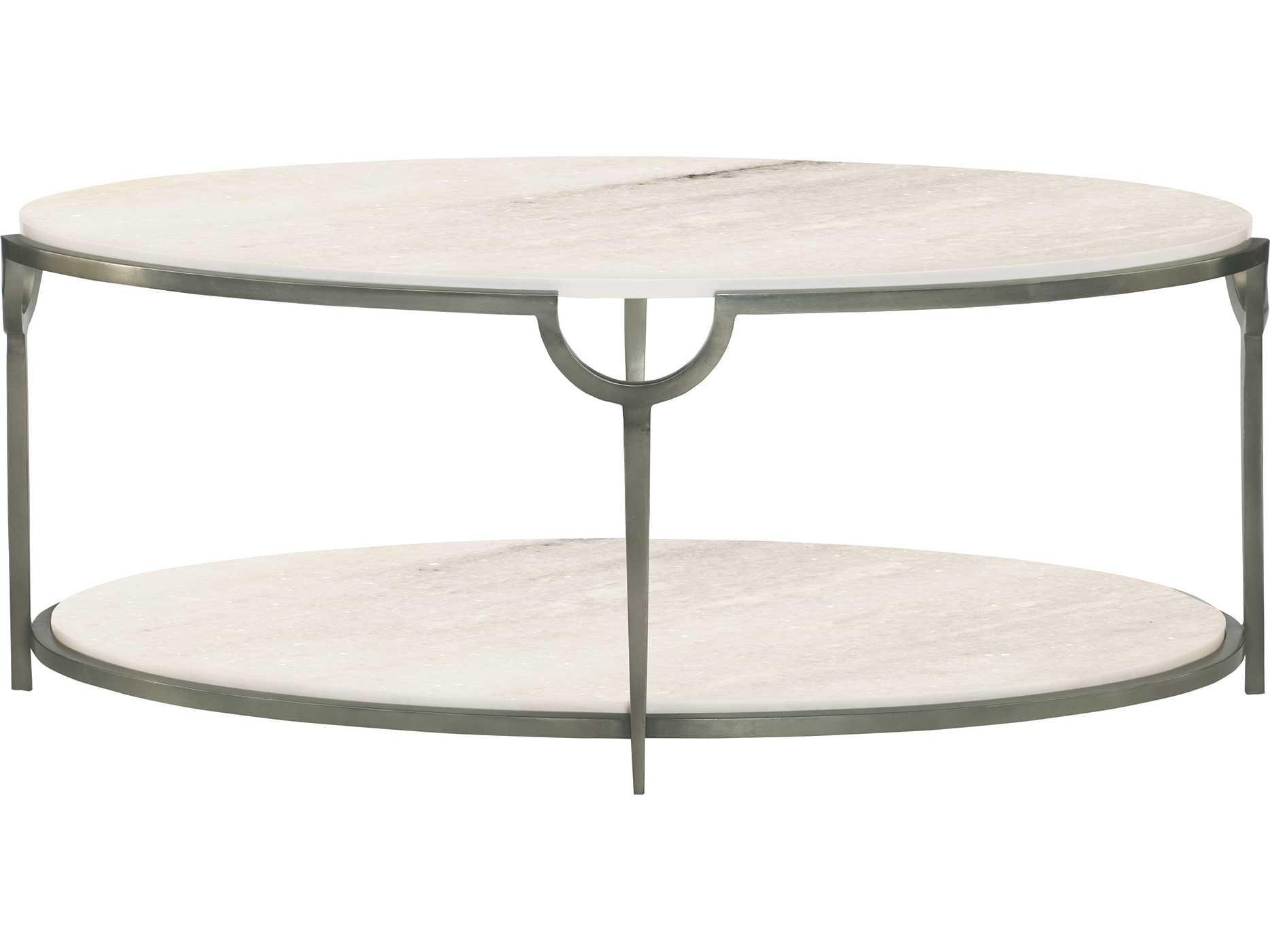 Bernhardt Morello Oval Faux Carrar Marble With Oxidized Nickel Coffee Table