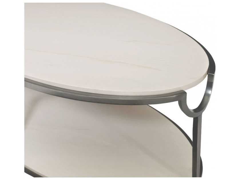 Bernhardt Morello Oval Faux Carrar Marble With Oxidized Nickel Coffee Table