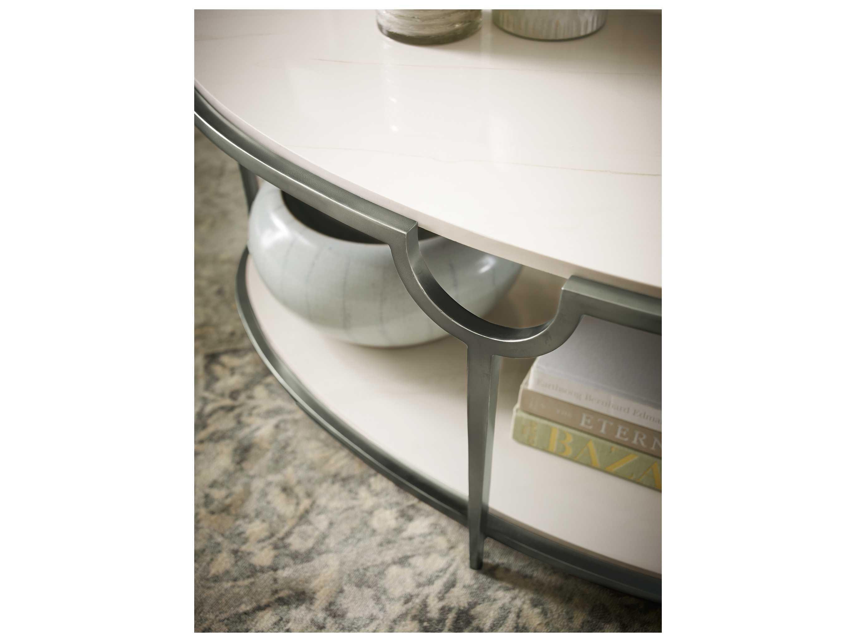 Bernhardt Morello Oval Faux Carrar Marble With Oxidized Nickel Coffee Table