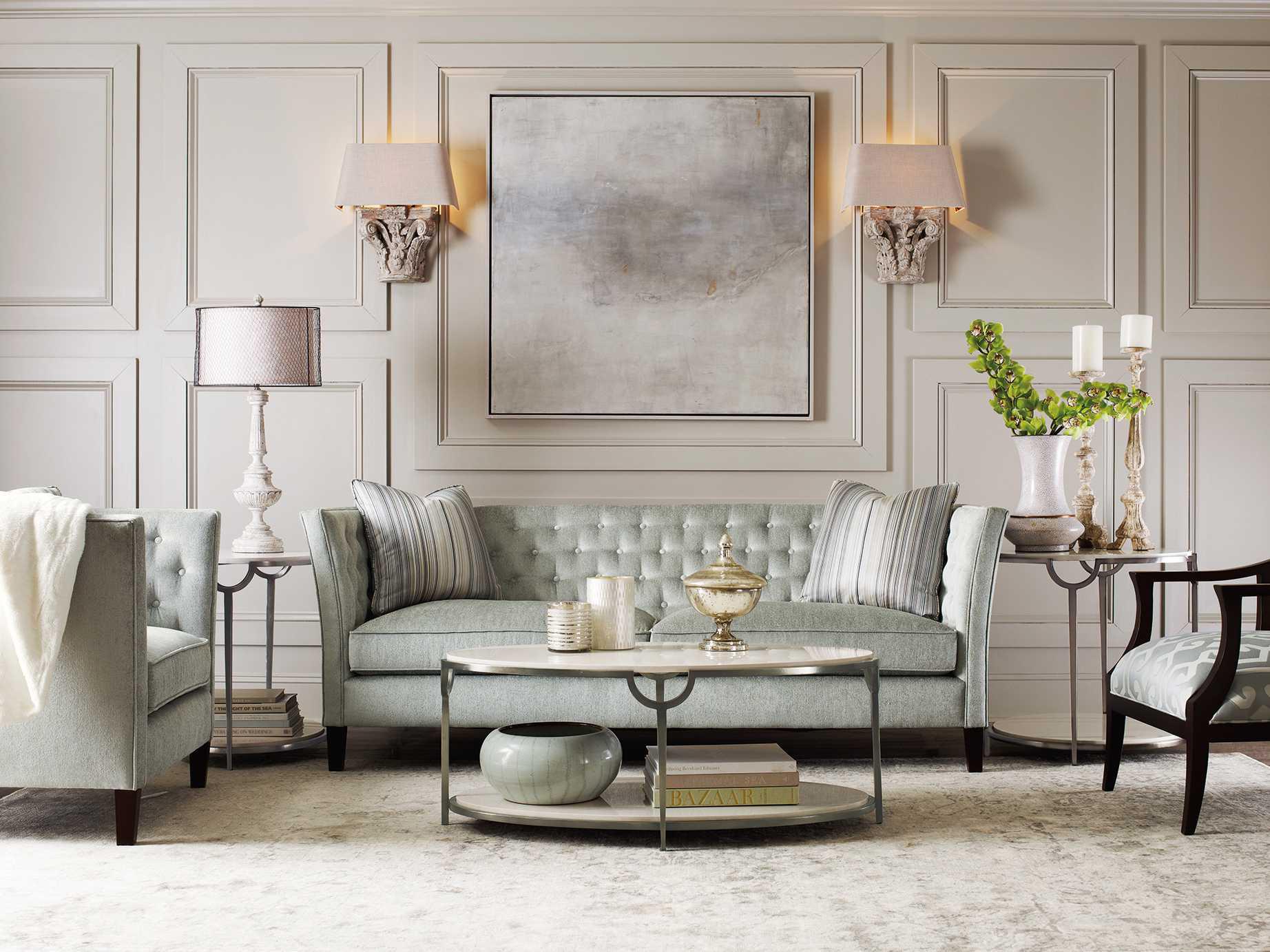 Bernhardt Morello Oval Faux Carrar Marble With Oxidized Nickel End Table