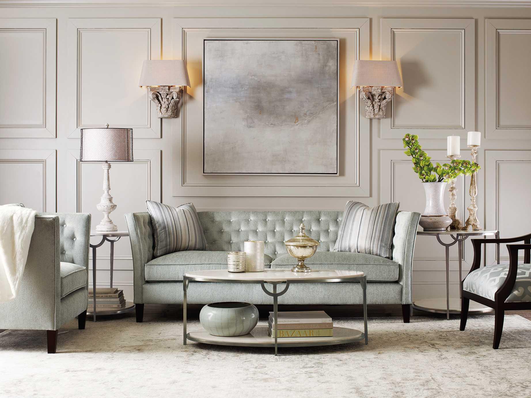 Bernhardt Morello Round Faux Carrar Marble With Oxidized Nickel End Table