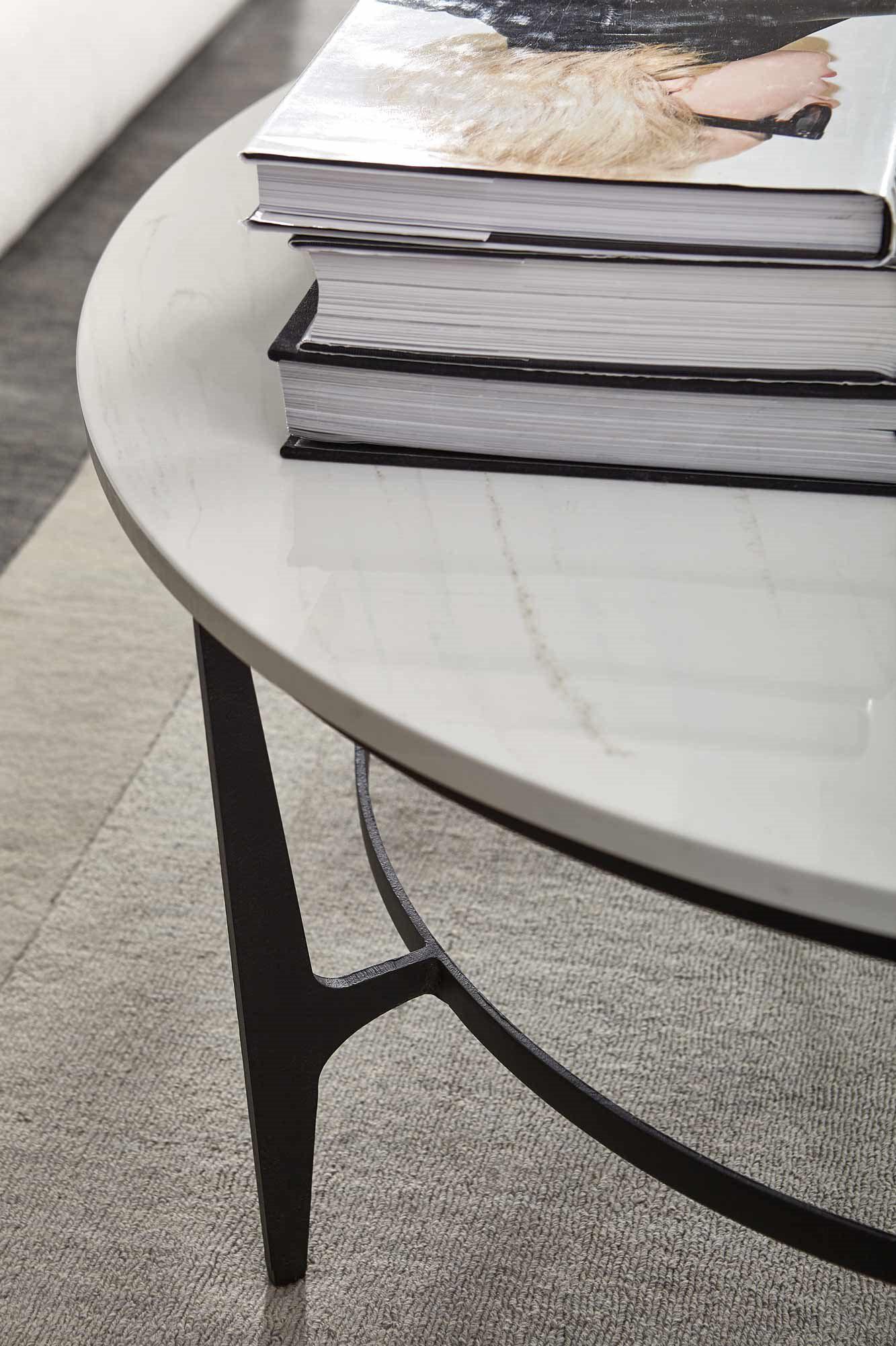 Bernhardt Avondale Round Faux Marble Gray Black Cocktail Table