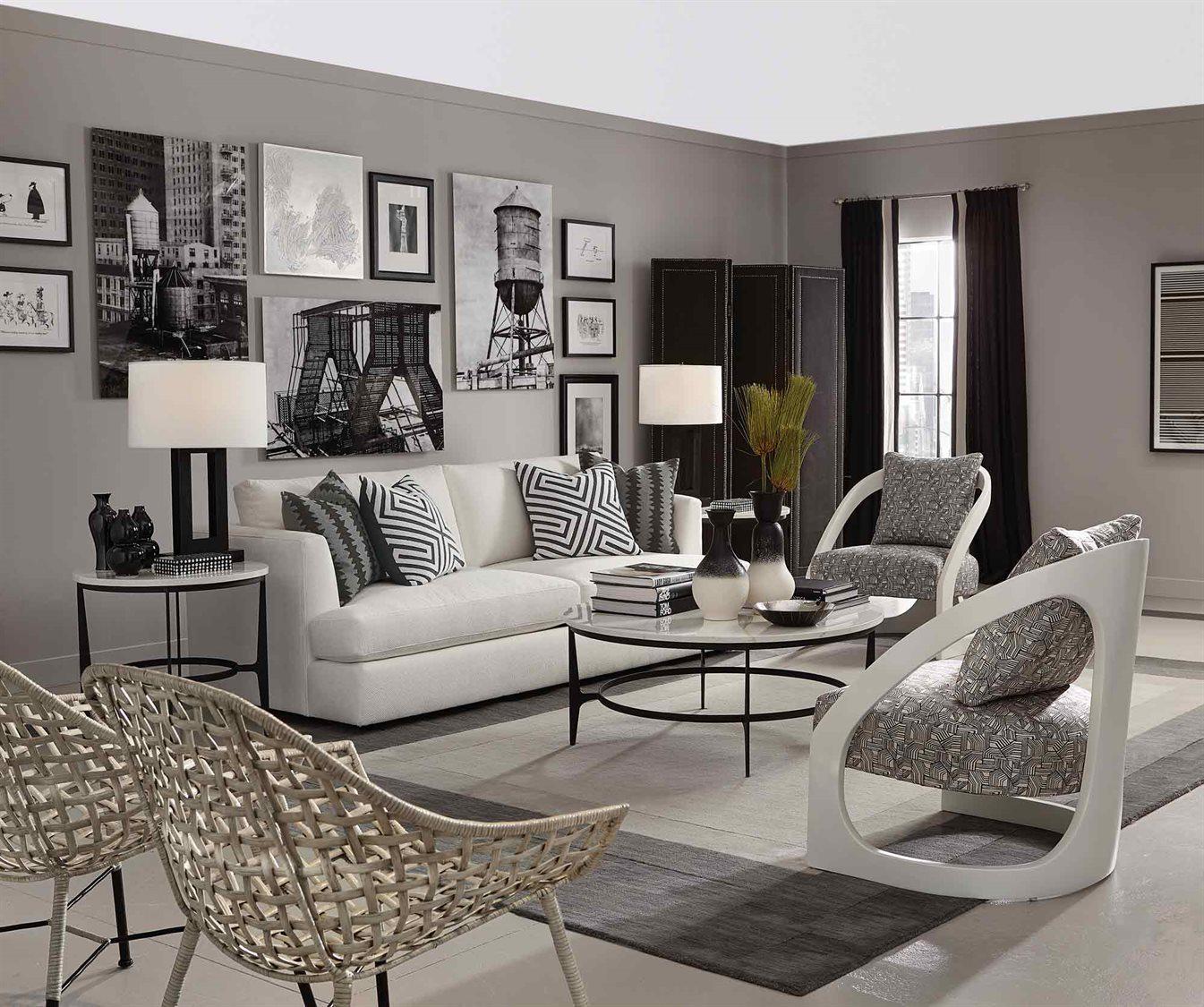 Bernhardt Avondale Round Faux Marble Gray Black Cocktail Table