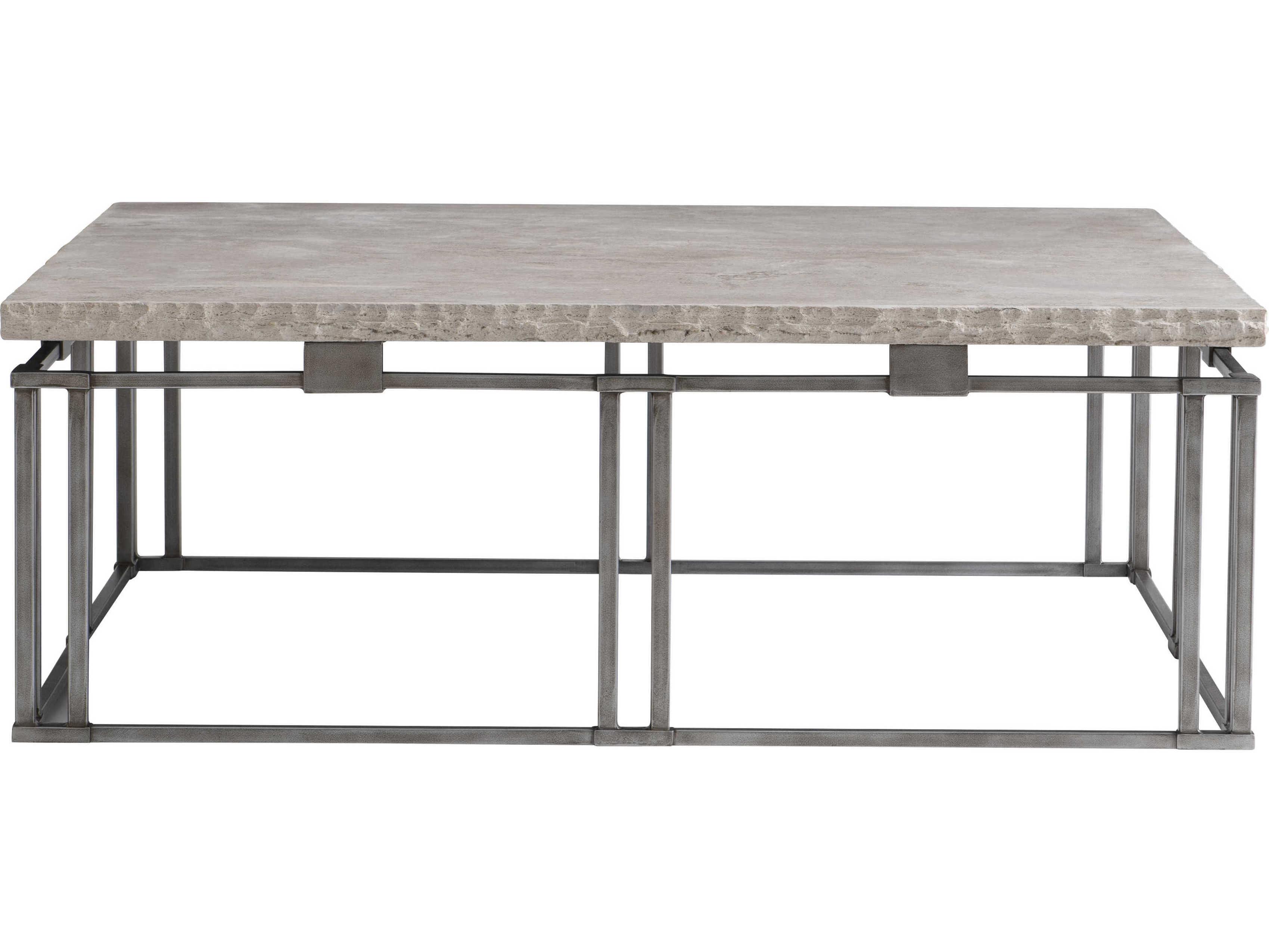 Bernhardt Riverton Square Stone Honed Bianco Travertine Silver Cocktail Table