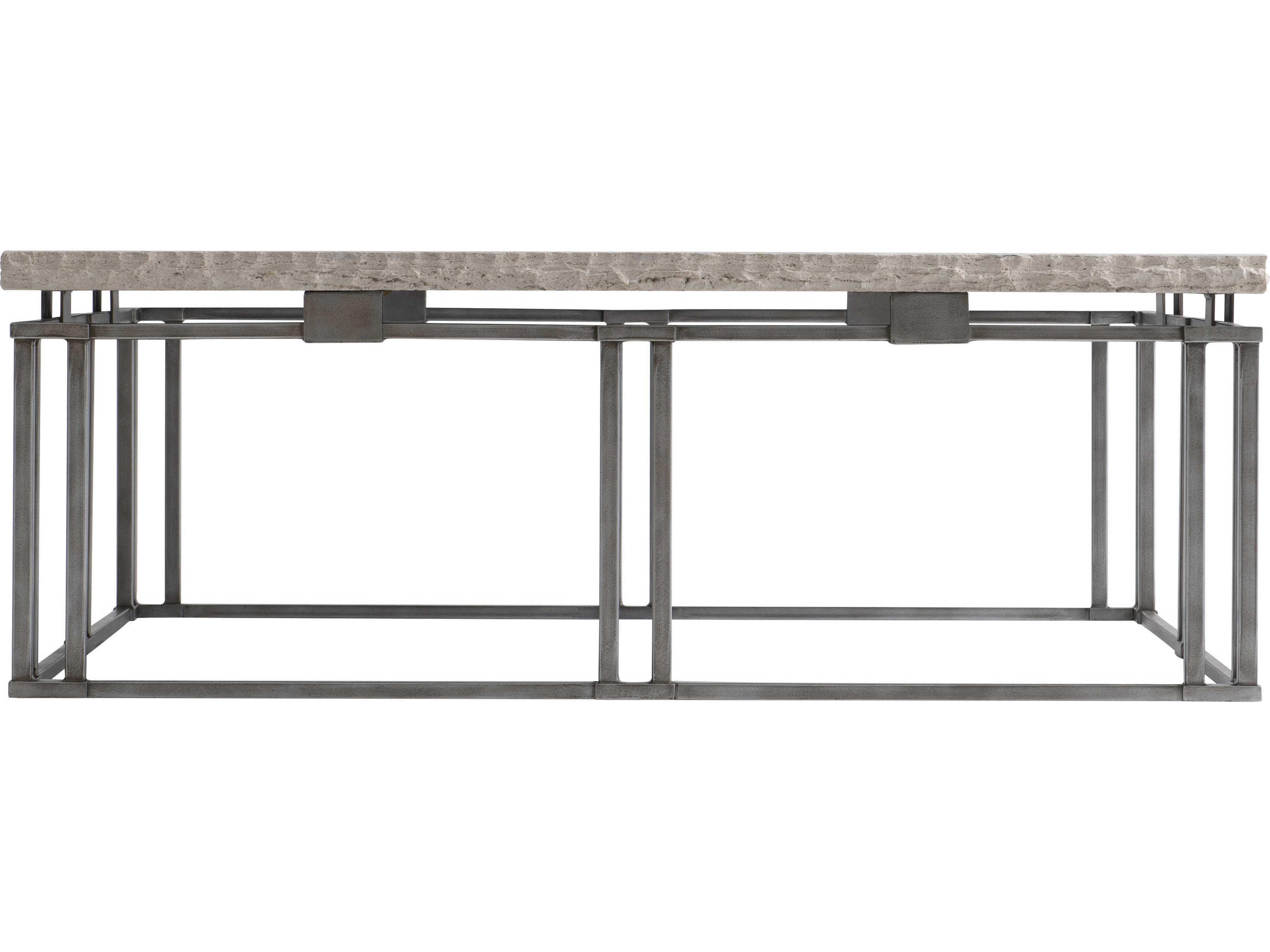 Bernhardt Riverton Square Stone Honed Bianco Travertine Silver Cocktail Table