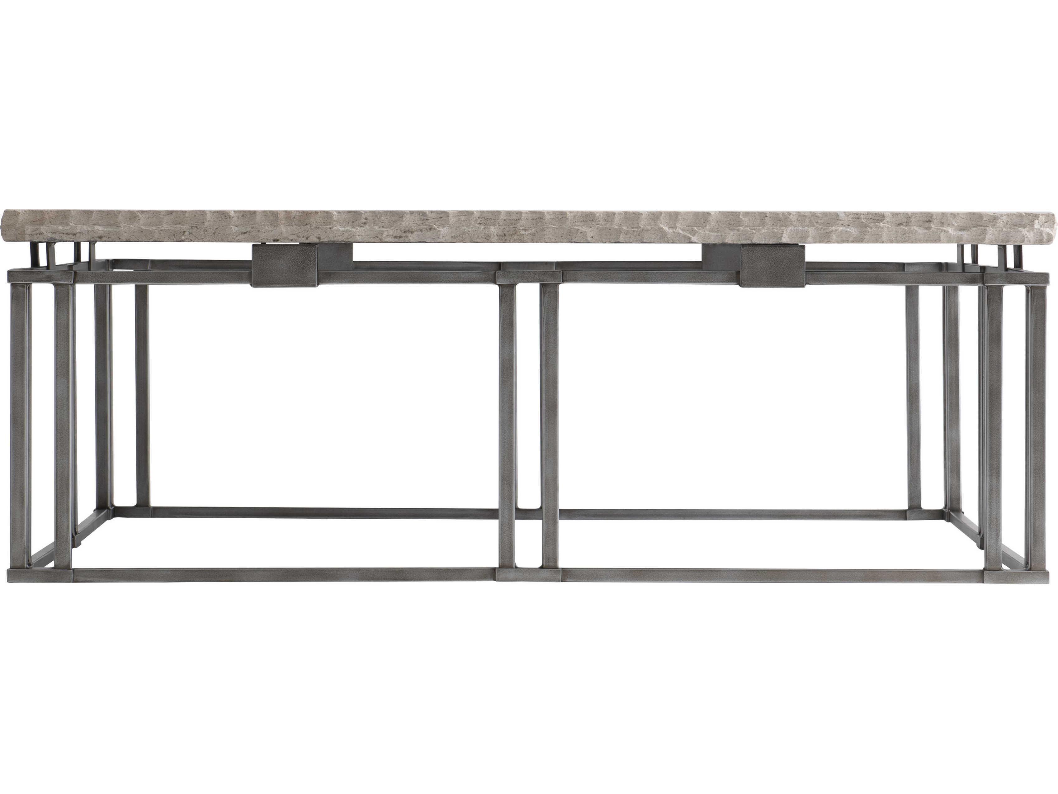 Bernhardt Riverton Square Stone Honed Bianco Travertine Silver Cocktail Table