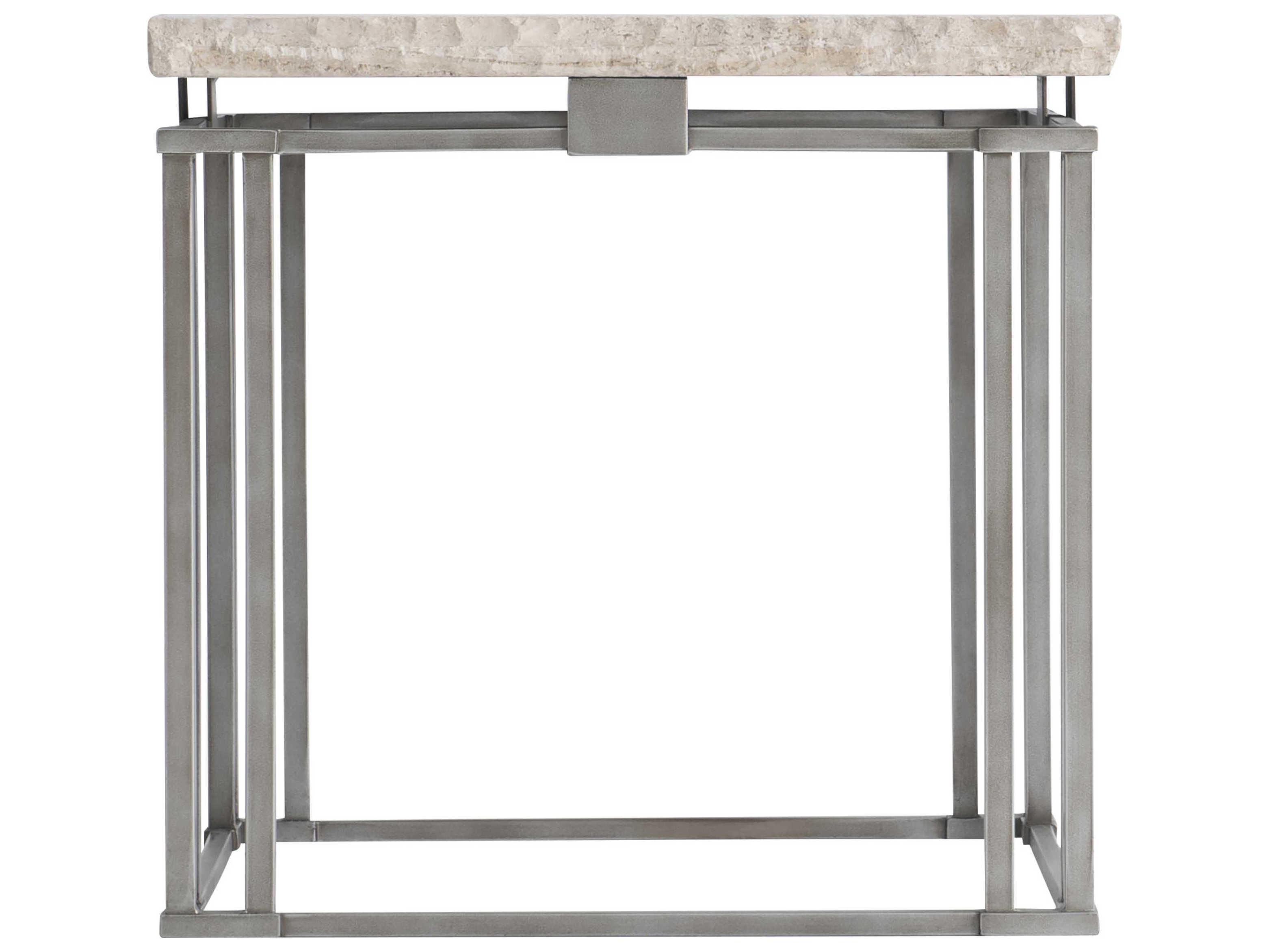 Bernhardt Riverton Square Stone Honed Bianco Travertine Silver End Table