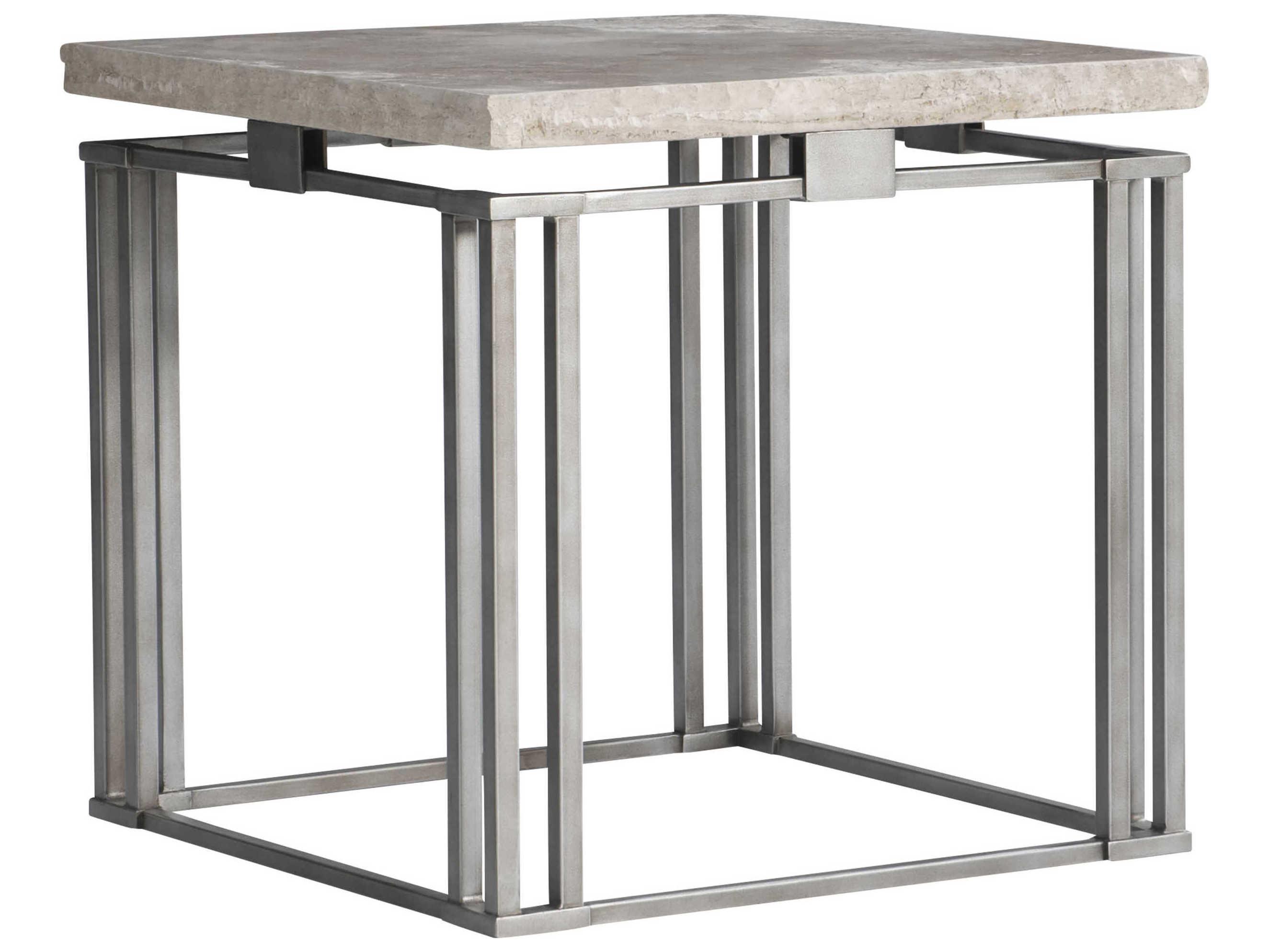 Bernhardt Riverton Square Stone Honed Bianco Travertine Silver End Table