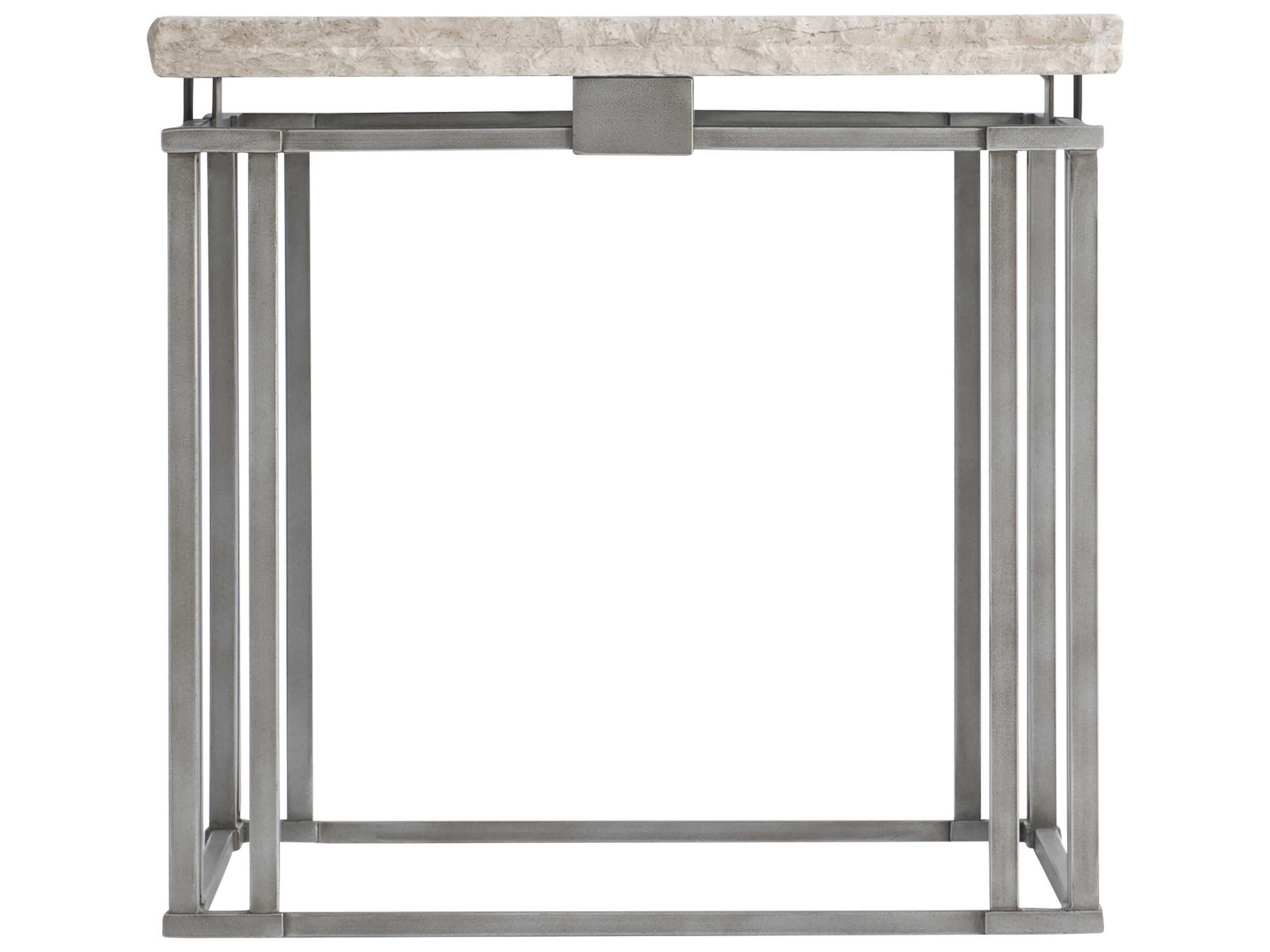 Bernhardt Riverton Square Stone Honed Bianco Travertine Silver End Table