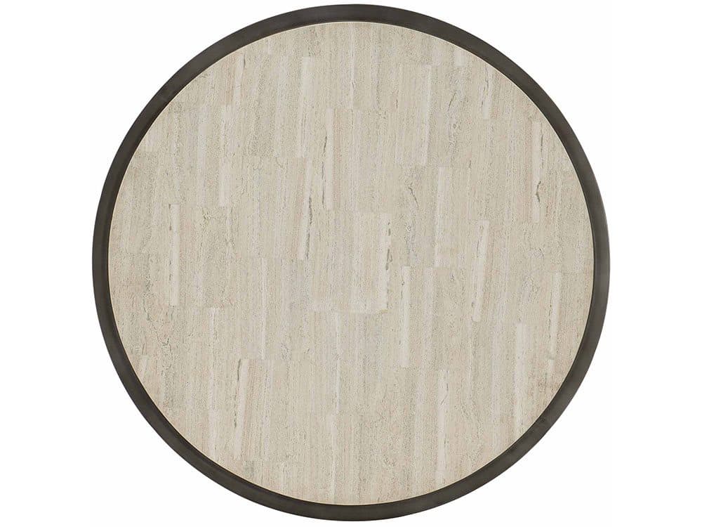 Bernhardt Barclay Round White Travertine Stone Antique Pewter Cocktail Table
