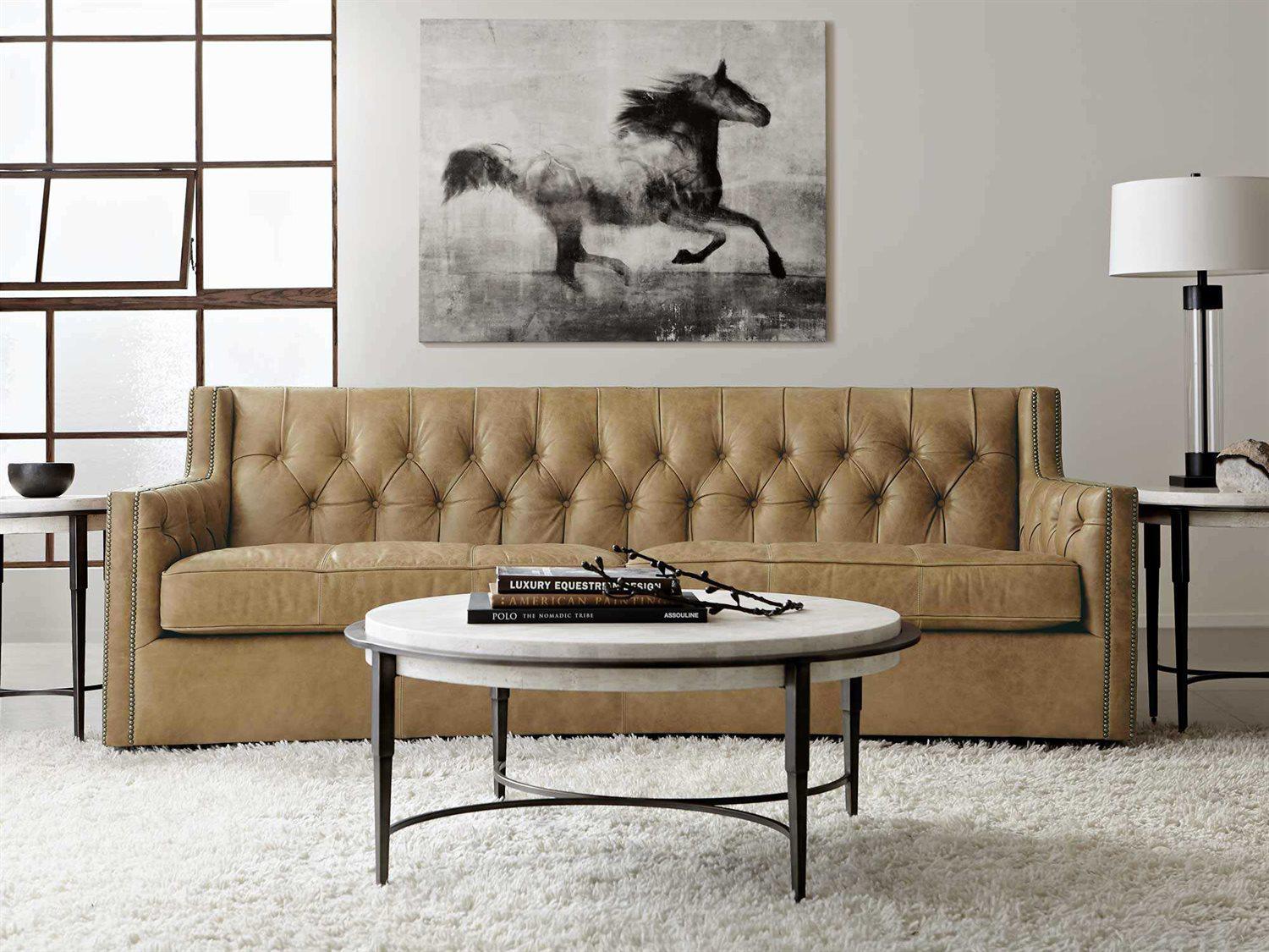 Bernhardt Barclay Round White Travertine Stone Antique Pewter Accent Table